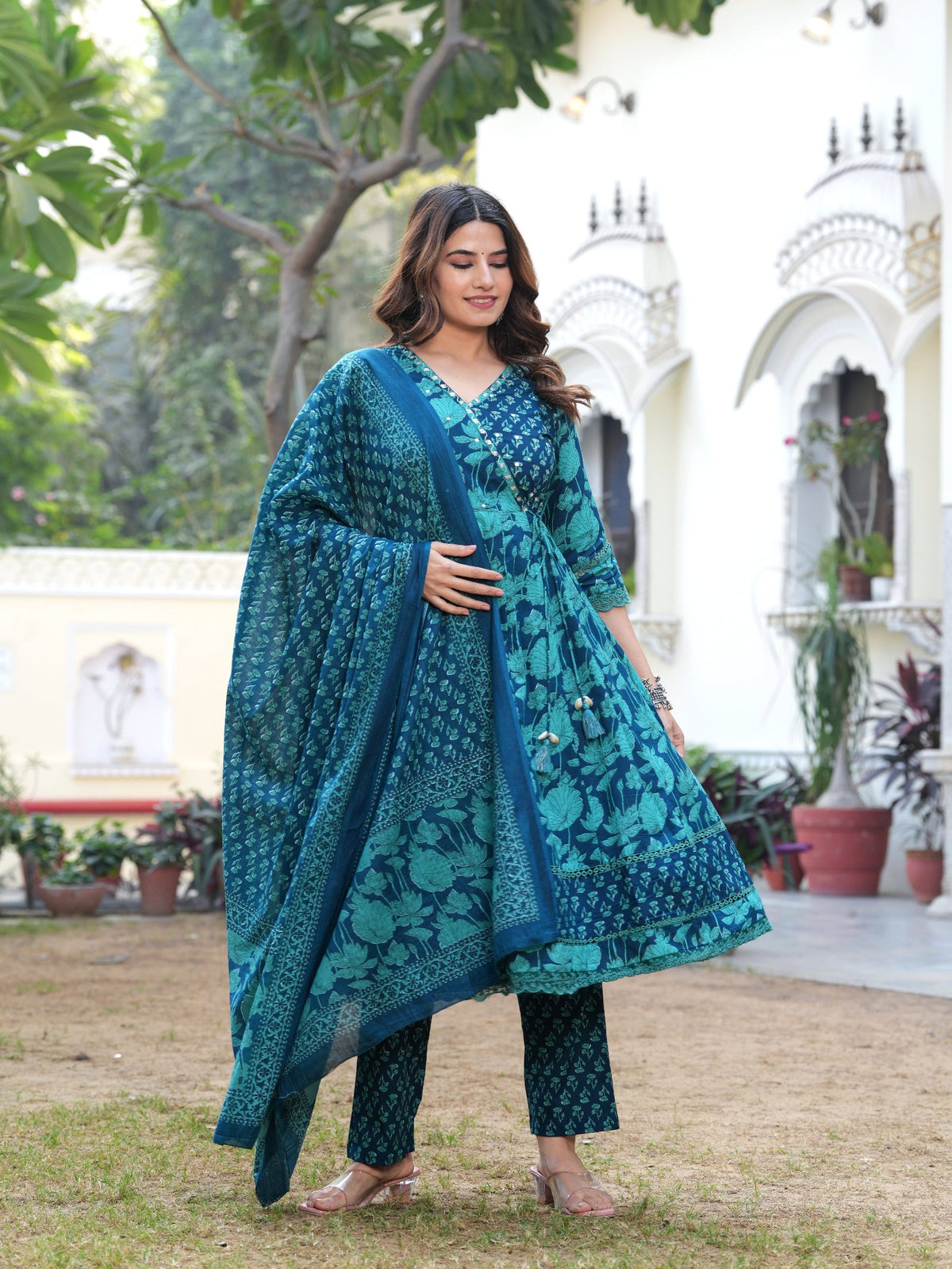 Rangvastra Cotton Floral Printed Kurta Pant With Dupatta Set