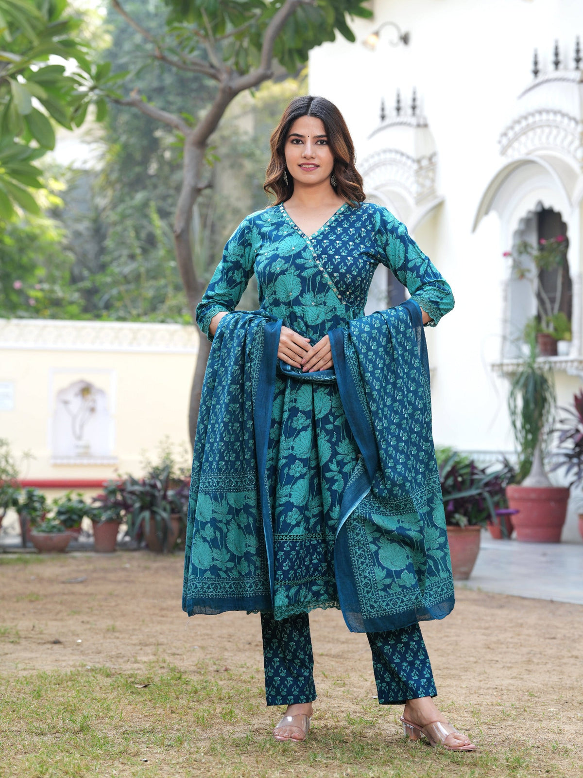 Rangvastra Cotton Floral Printed Kurta Pant With Dupatta Set