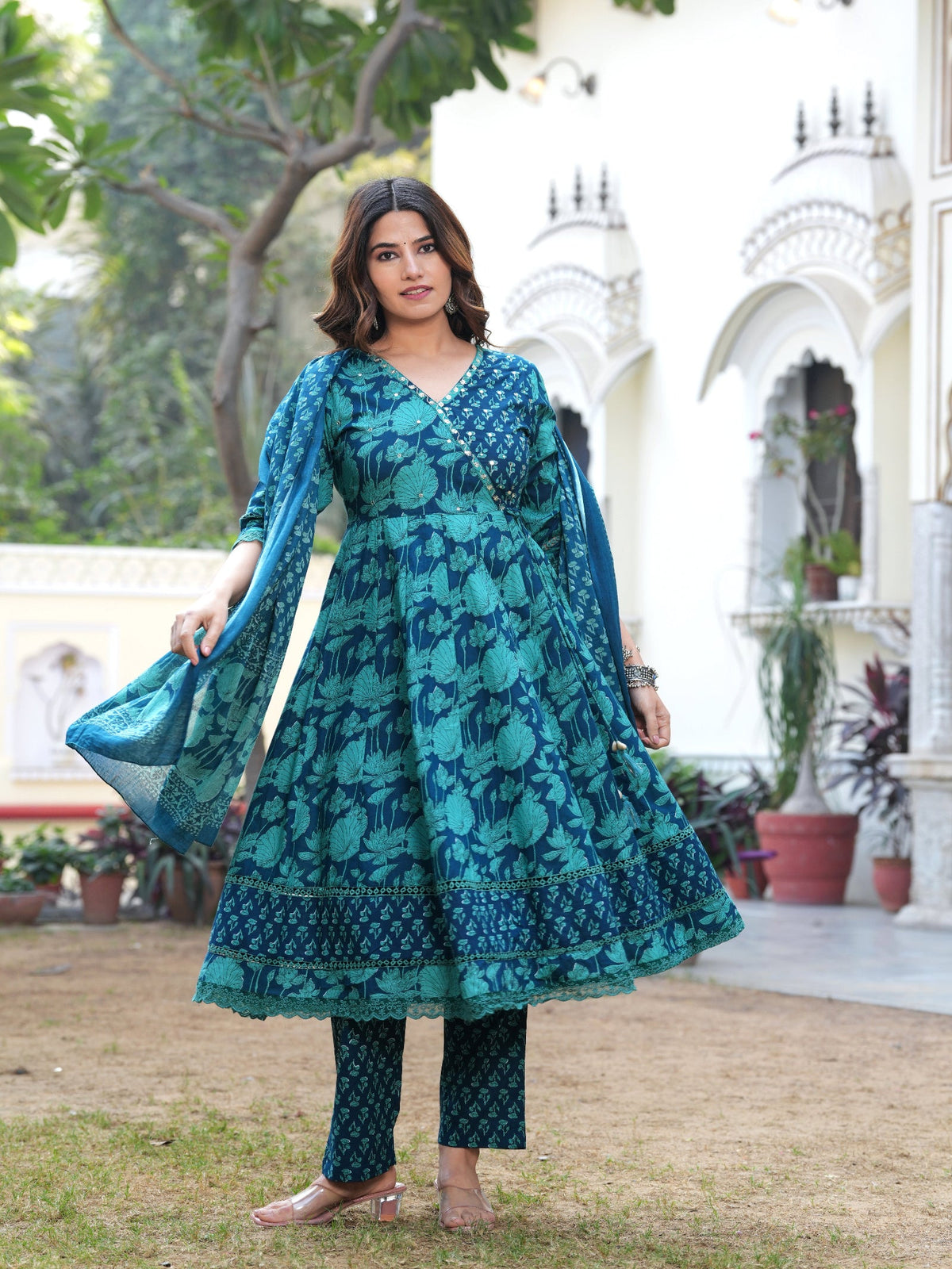 Rangvastra Cotton Floral Printed Kurta Pant With Dupatta Set
