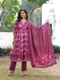 Rangvastra Cotton Floral Printed Kurta Pant With Dupatta Set