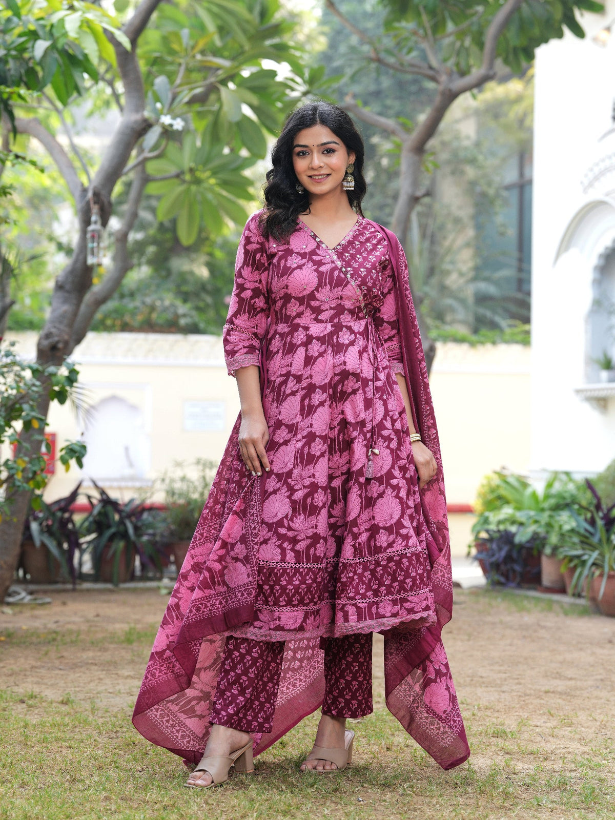Rangvastra Cotton Floral Printed Kurta Pant With Dupatta Set