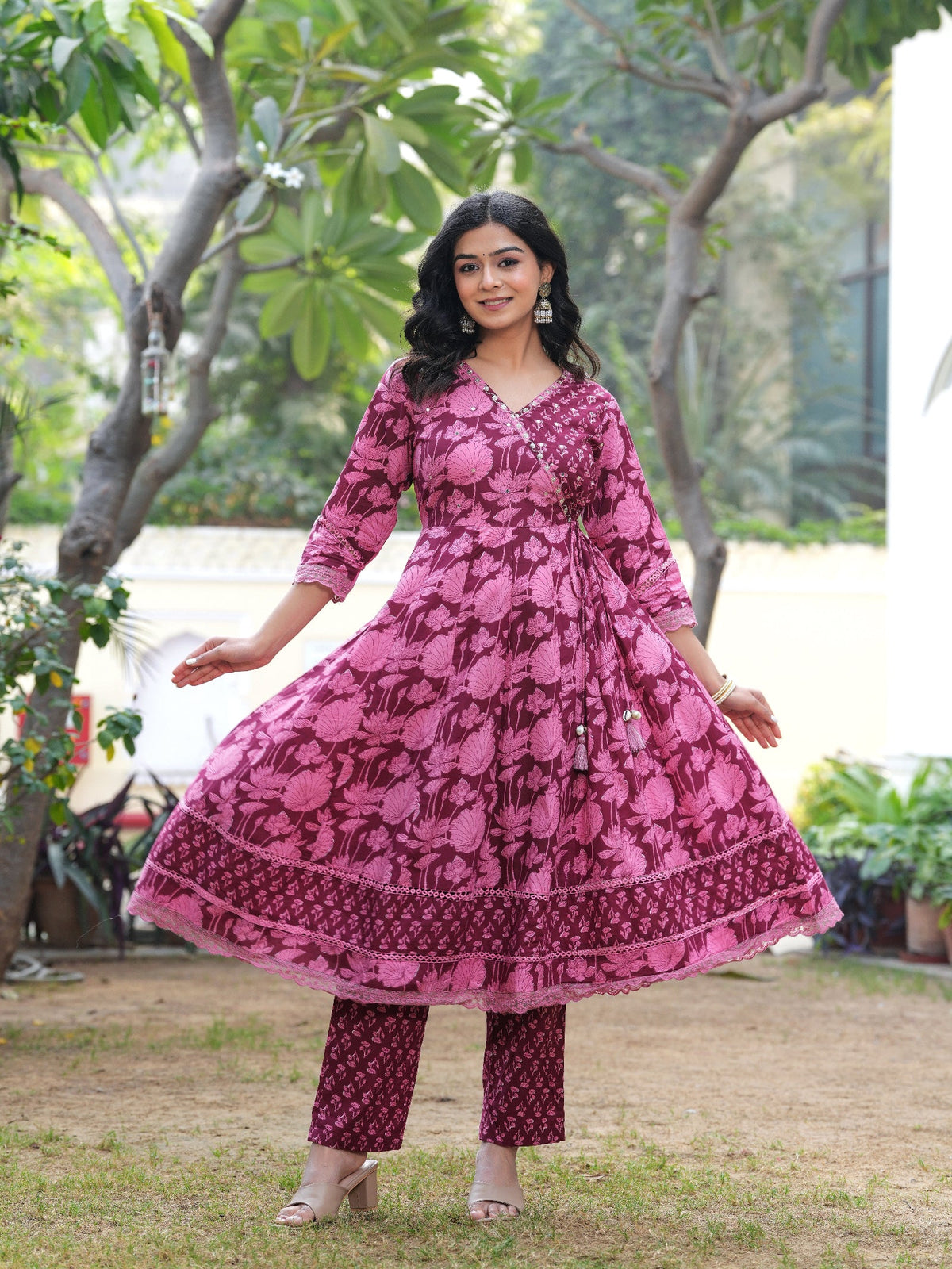 Rangvastra Cotton Floral Printed Kurta Pant With Dupatta Set