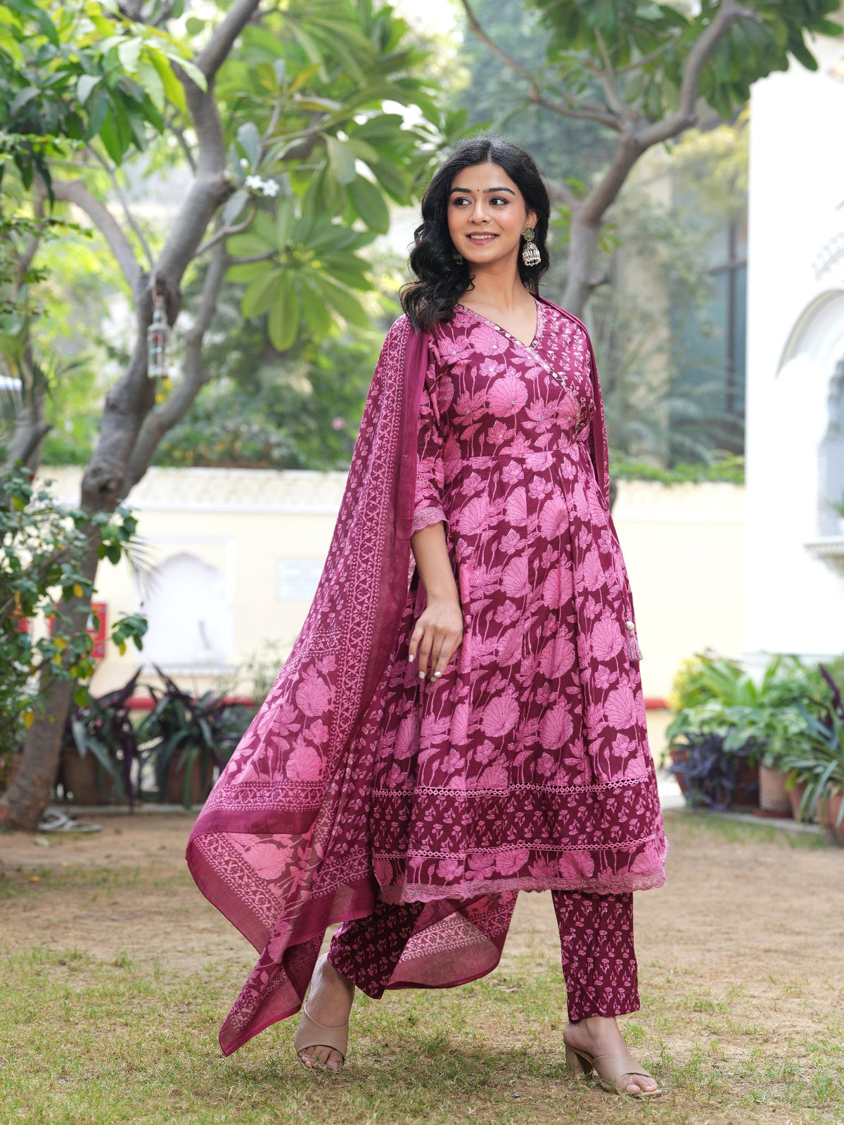 Rangvastra Cotton Floral Printed Kurta Pant With Dupatta Set