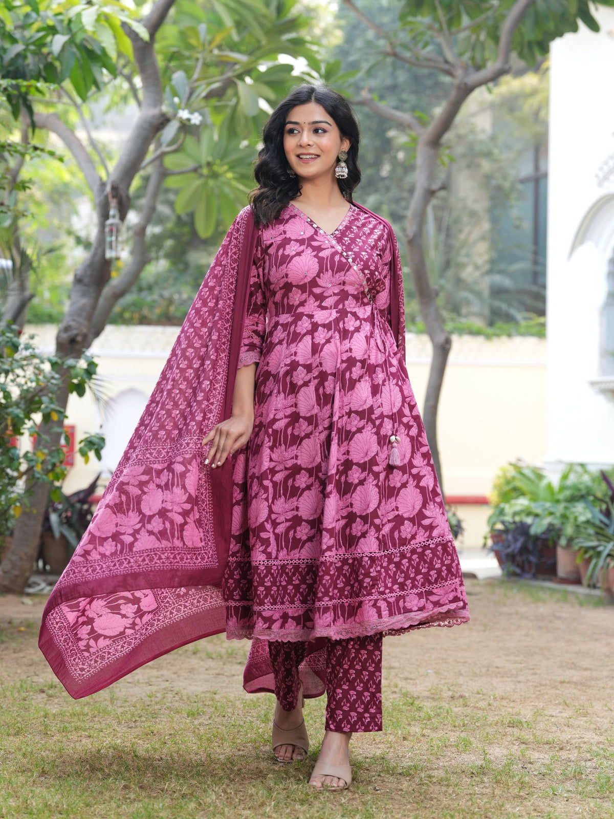 Rangvastra Cotton Floral Printed Kurta Pant With Dupatta Set