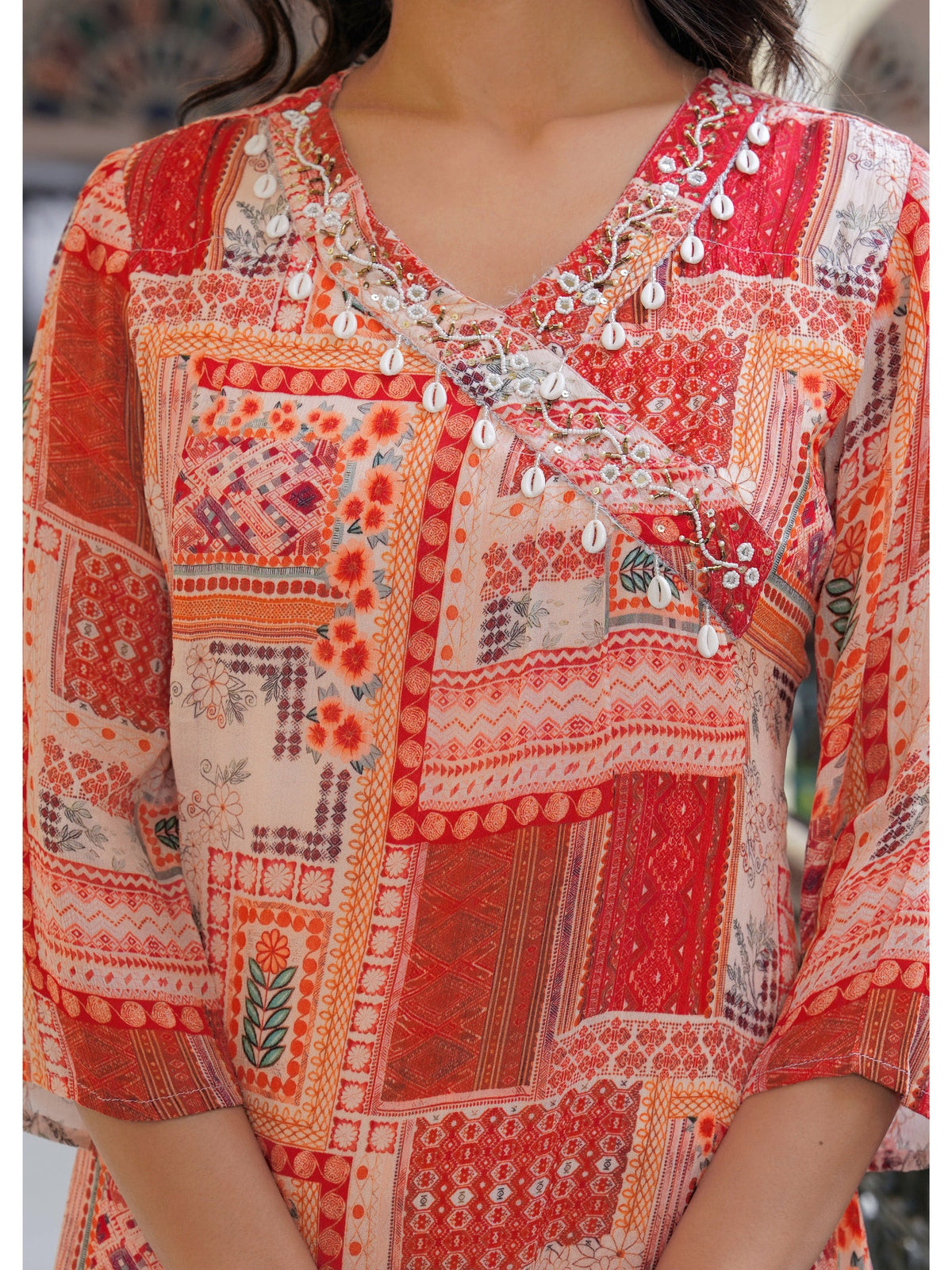 Rangvastra  Chinon Peach Printed Kurta Pant Set