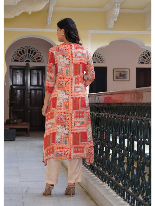Rangvastra  Chinon Peach Printed Kurta Pant Set