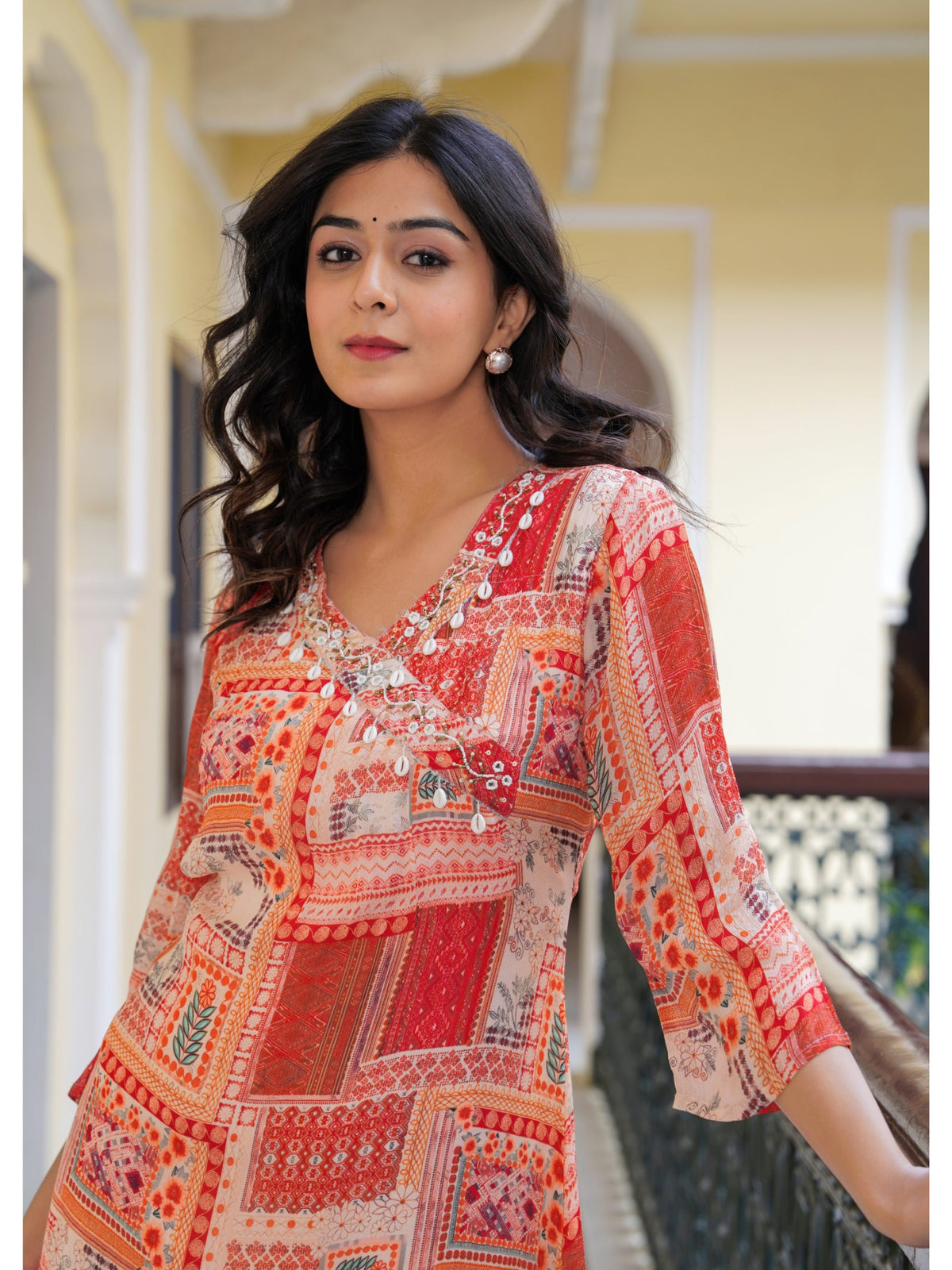 Rangvastra  Chinon Peach Printed Kurta Pant Set