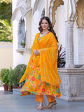 Maluka Women Orange Chinon Digital Printed Emb. Kurta Pant With Dupatta Set