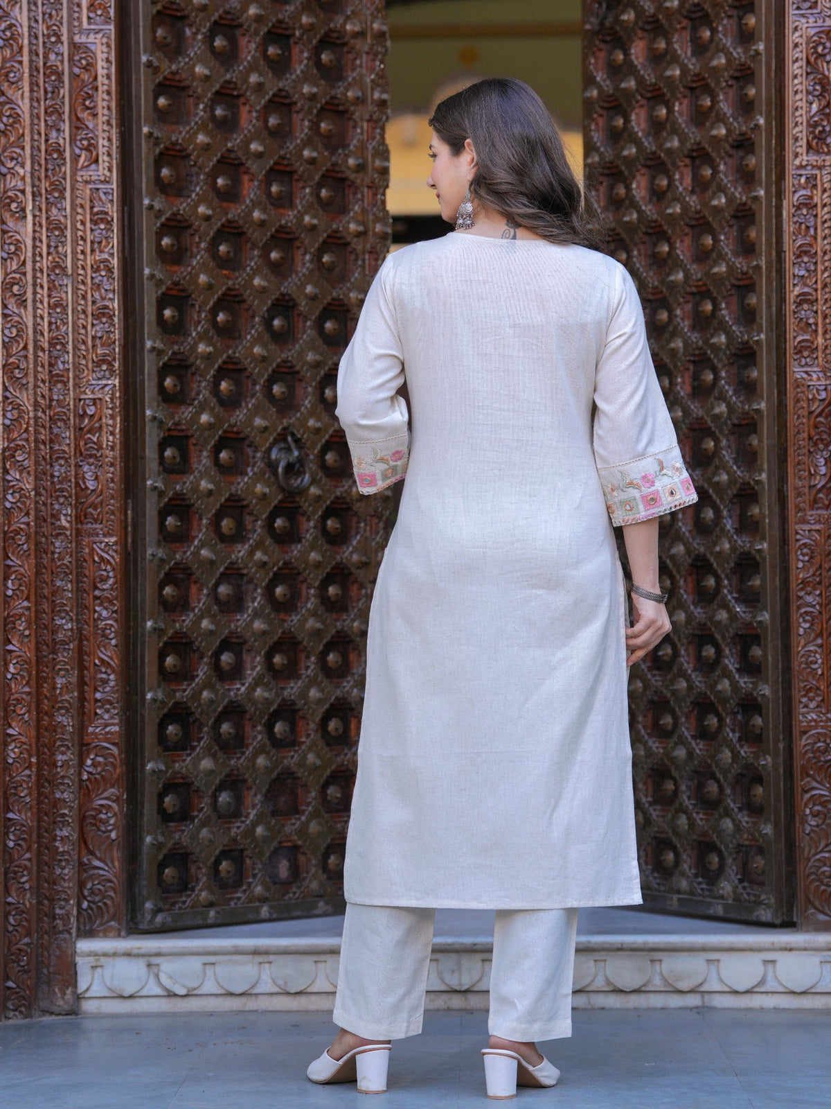 Rangvastra Off White Cotton Flex Kurta Pant Set