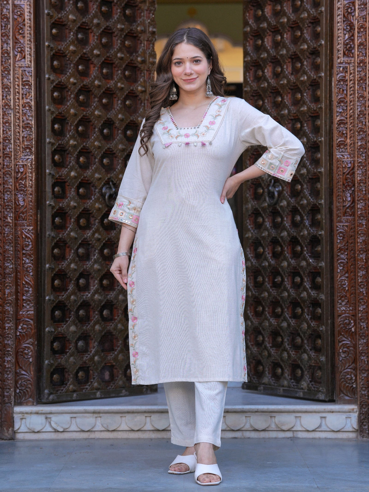 Rangvastra Off White Cotton Flex Kurta Pant Set