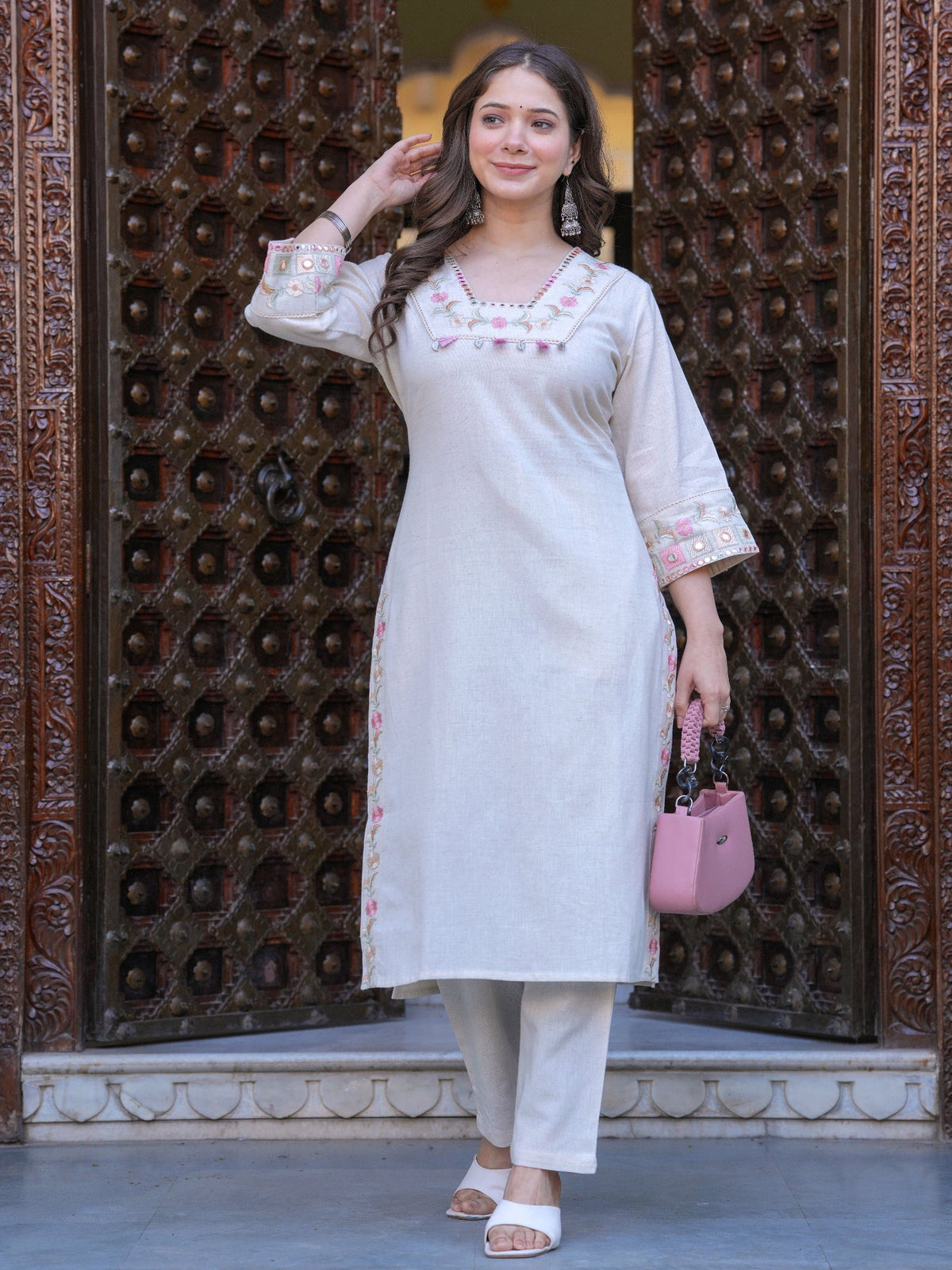 Rangvastra Off White Cotton Flex Kurta Pant Set
