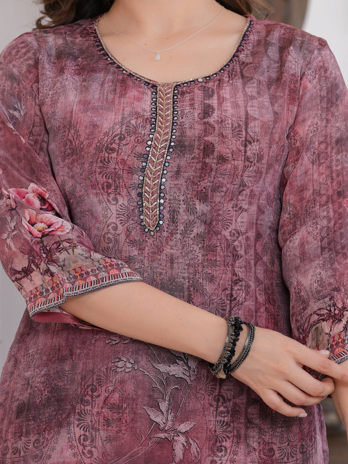 Rangvastra Maroon Viscose Crape Digital Print Kurta Pant Dupatta Set