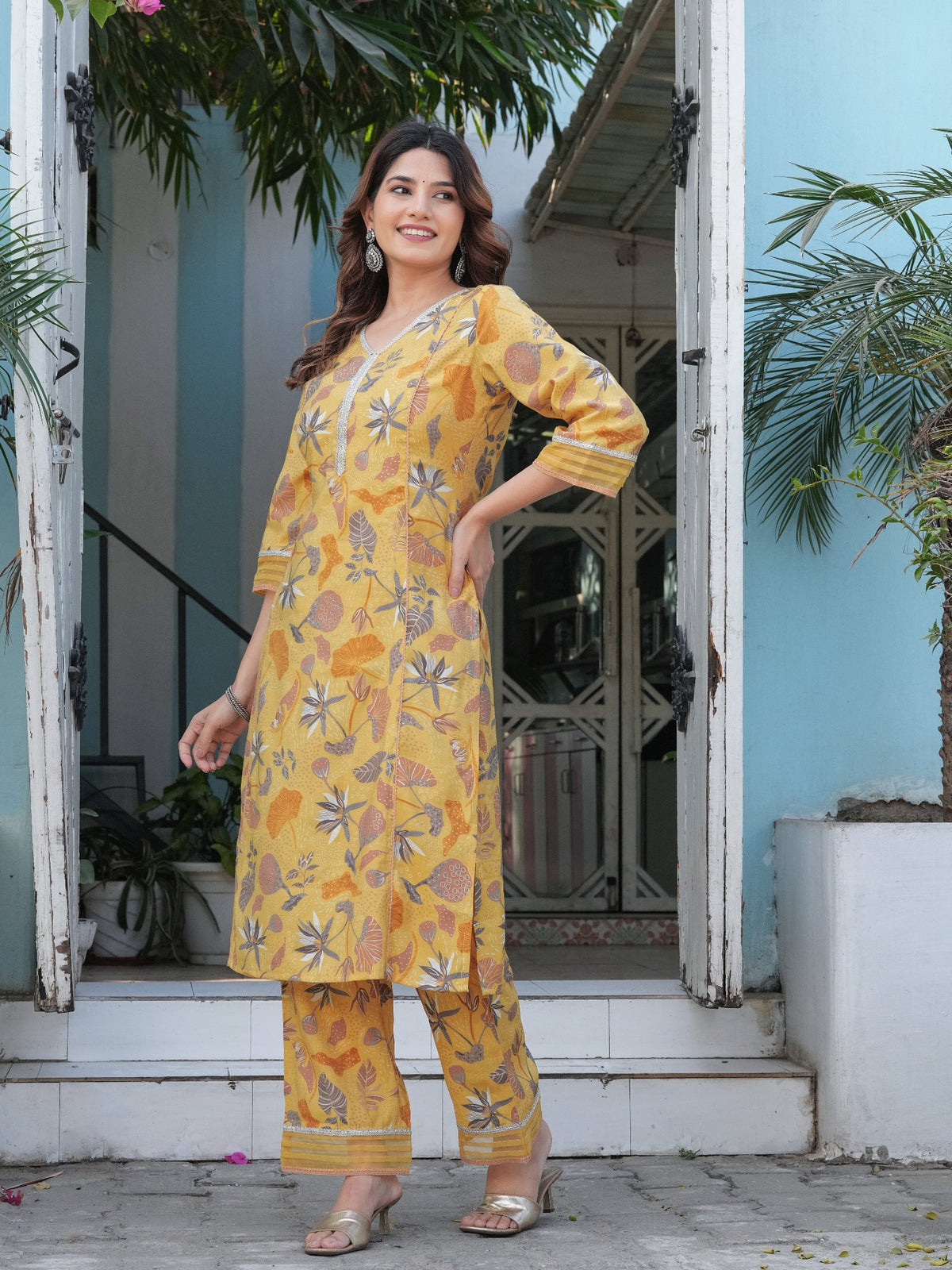 Rangvastra Pink & Yellow Floral Print Modal Chanderi Kurta Set