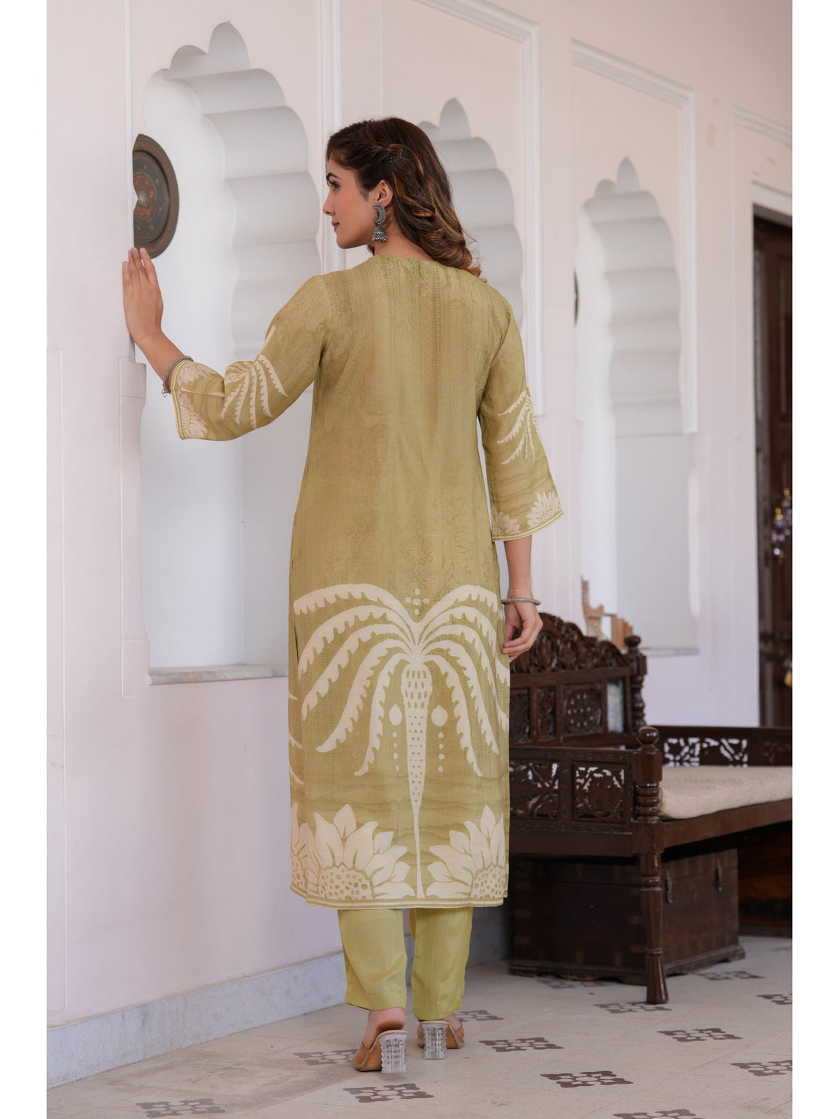 Rangvastra Maslin Green Kurta Pant Duptta Set