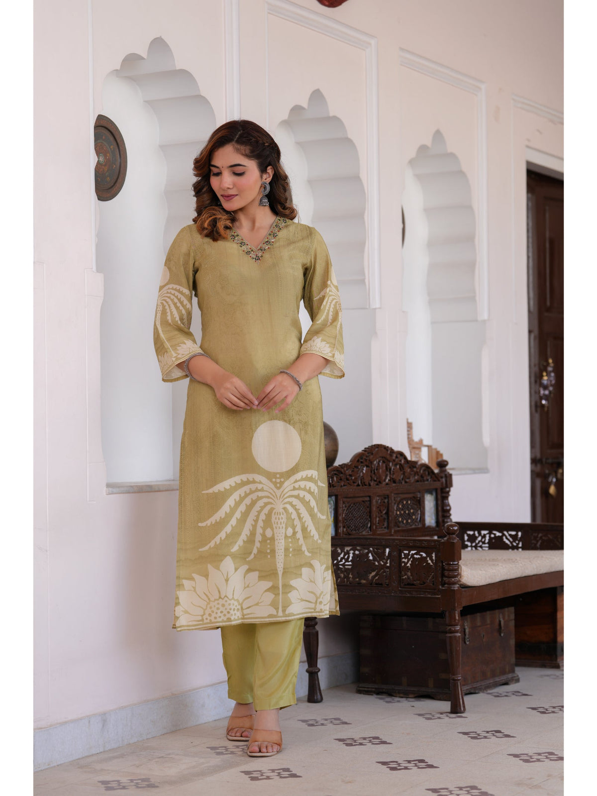 Rangvastra Maslin Green Kurta Pant Duptta Set