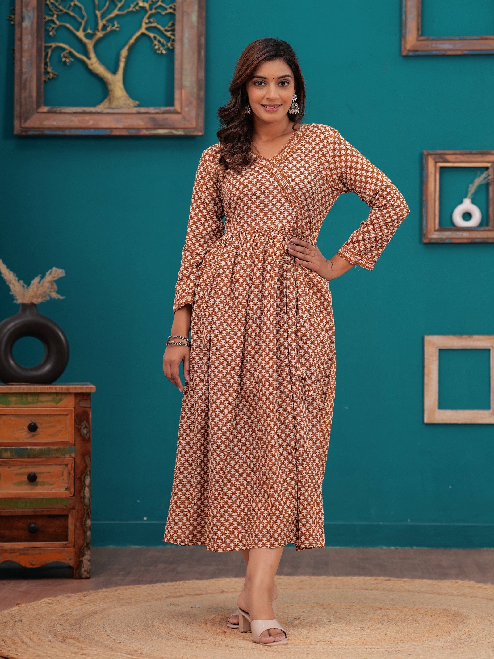 Rangvastra Floral Printed Rayon Anarkali Gown