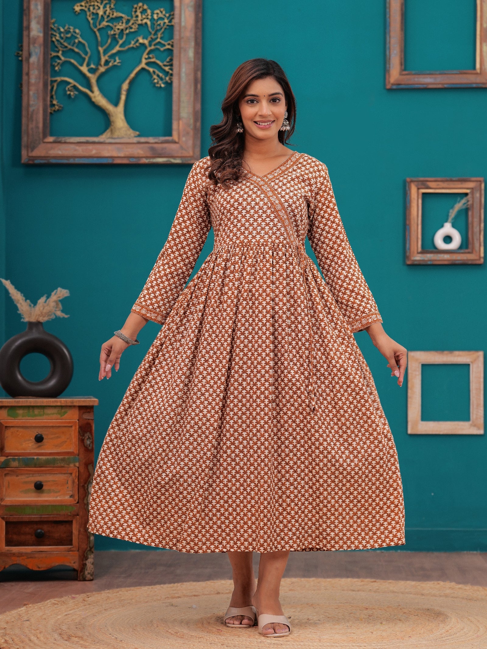 Rangvastra Floral Printed Rayon Anarkali Gown