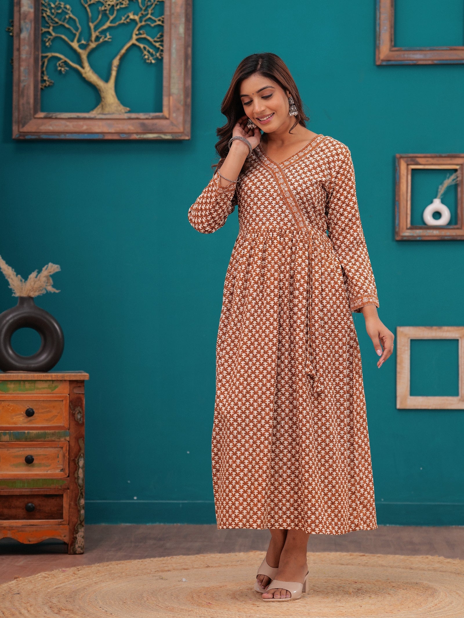 Rangvastra Floral Printed Rayon Anarkali Gown