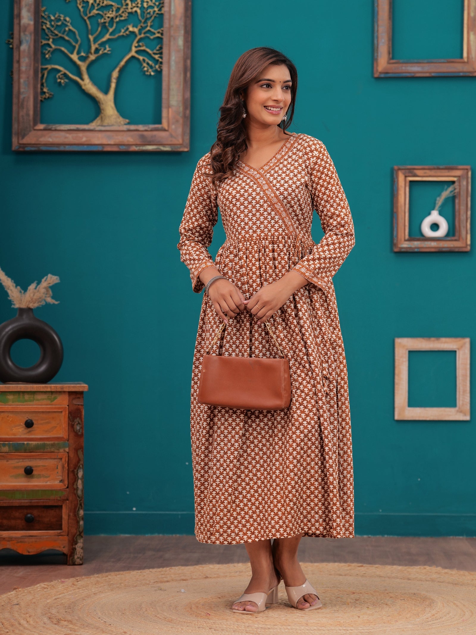 Rangvastra Floral Printed Rayon Anarkali Gown