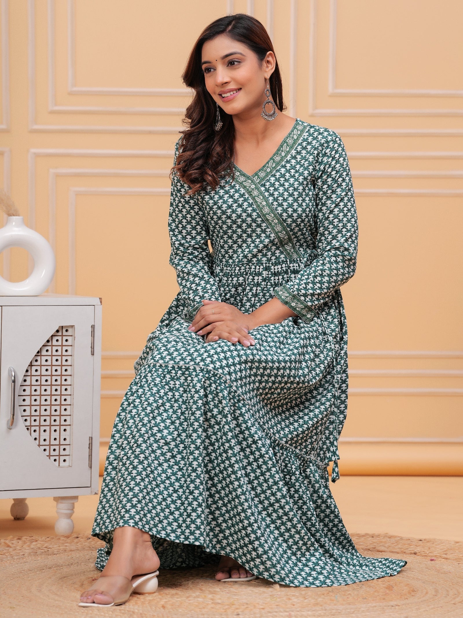 Rangvastra Floral Printed Rayon Anarkali Gown