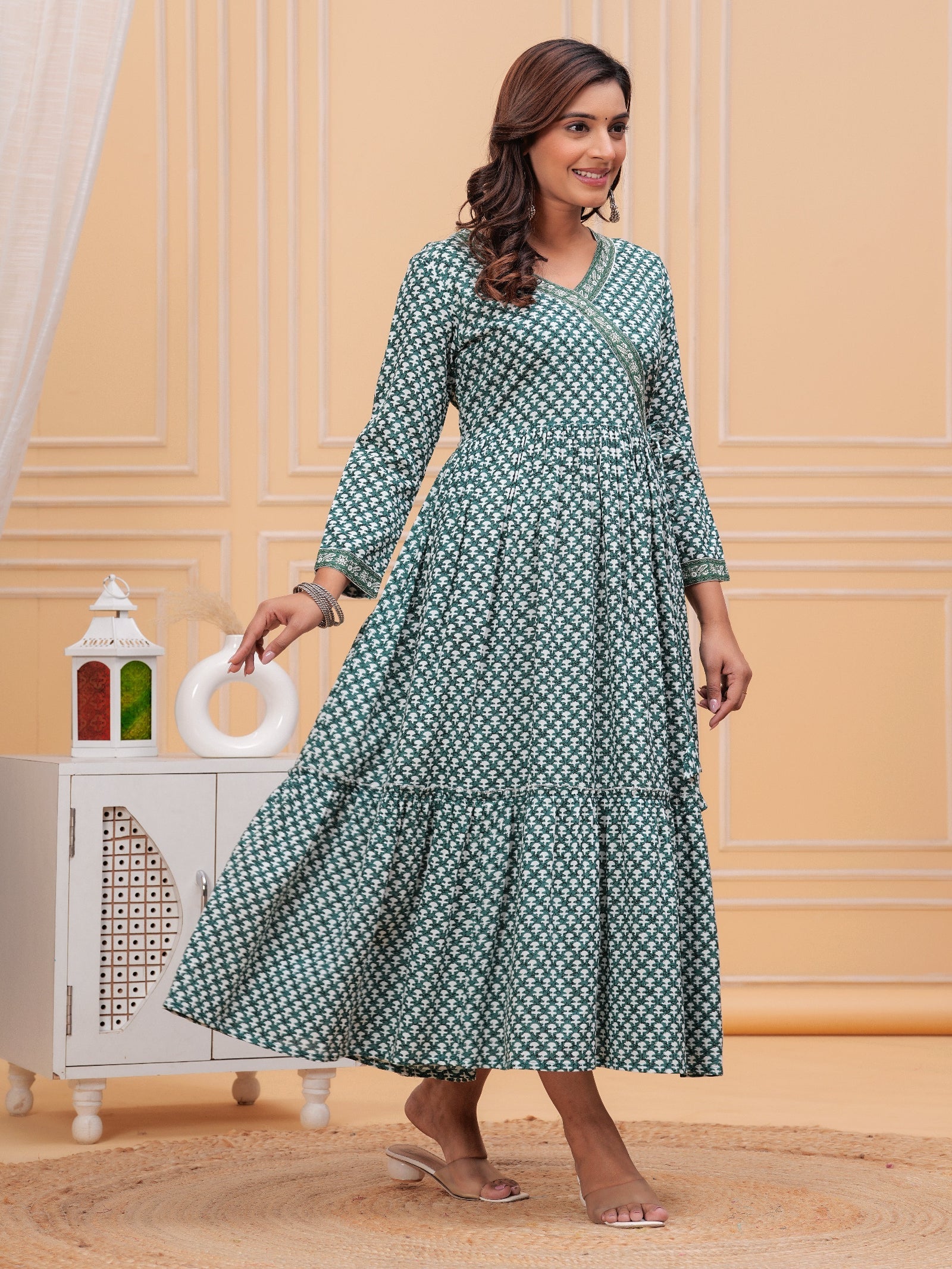 Rangvastra Floral Printed Rayon Anarkali Gown