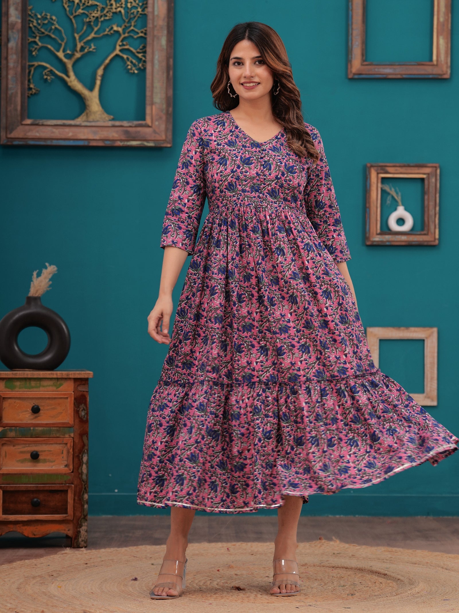 Rangvastra Floral Printed Rayon Anarkali Gown
