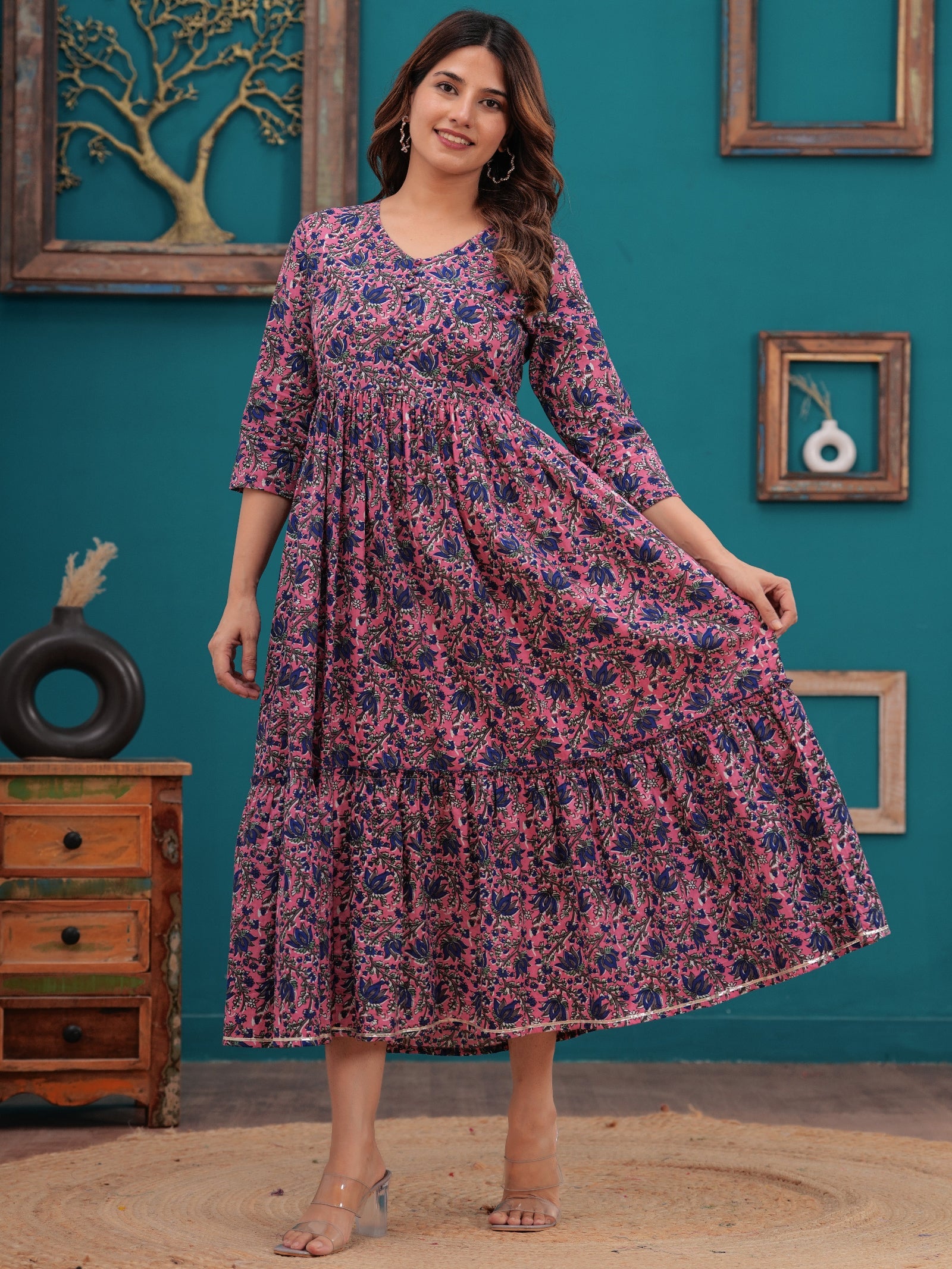 Rangvastra Floral Printed Rayon Anarkali Gown
