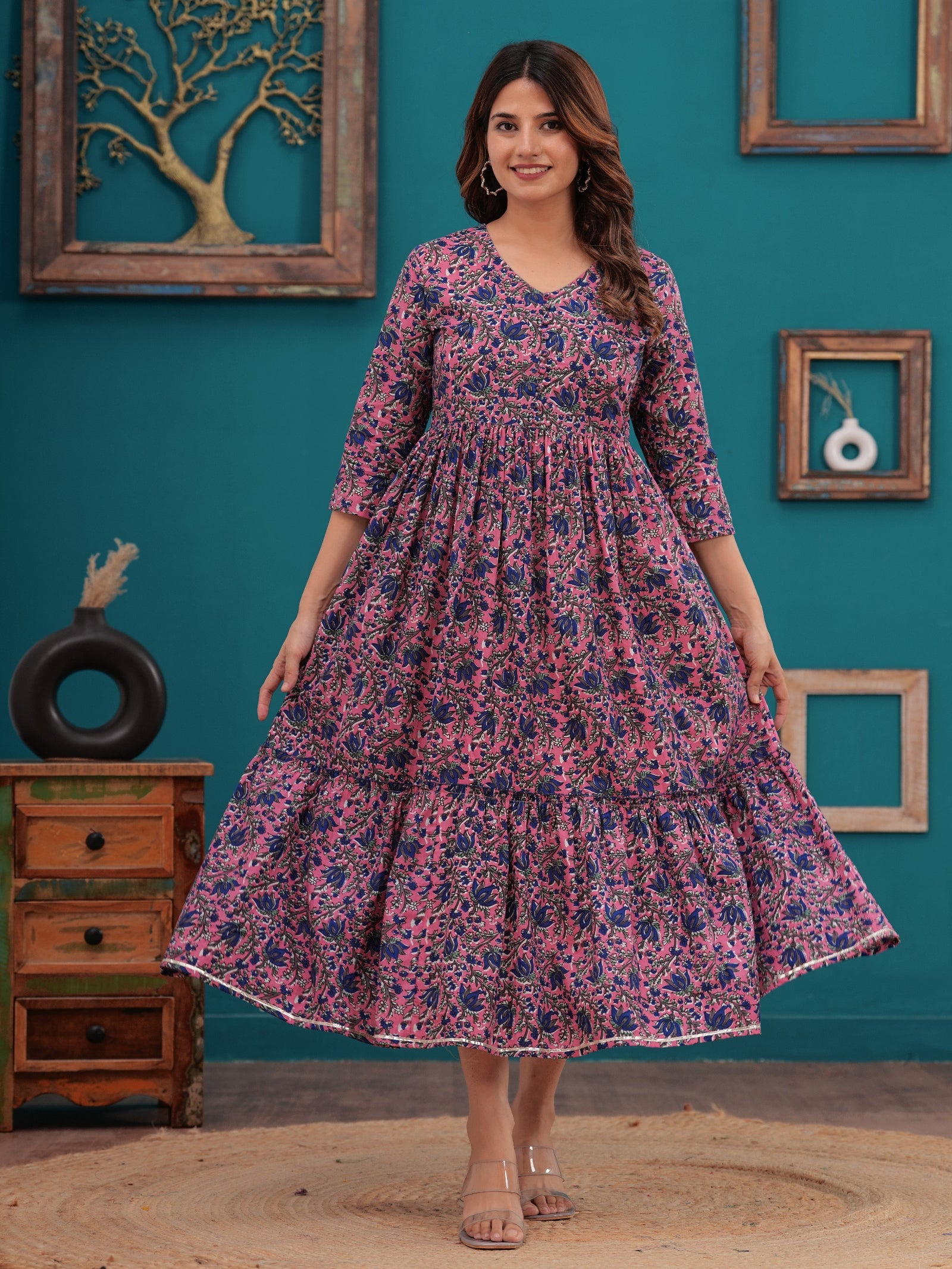 Rangvastra Floral Printed Rayon Anarkali Gown