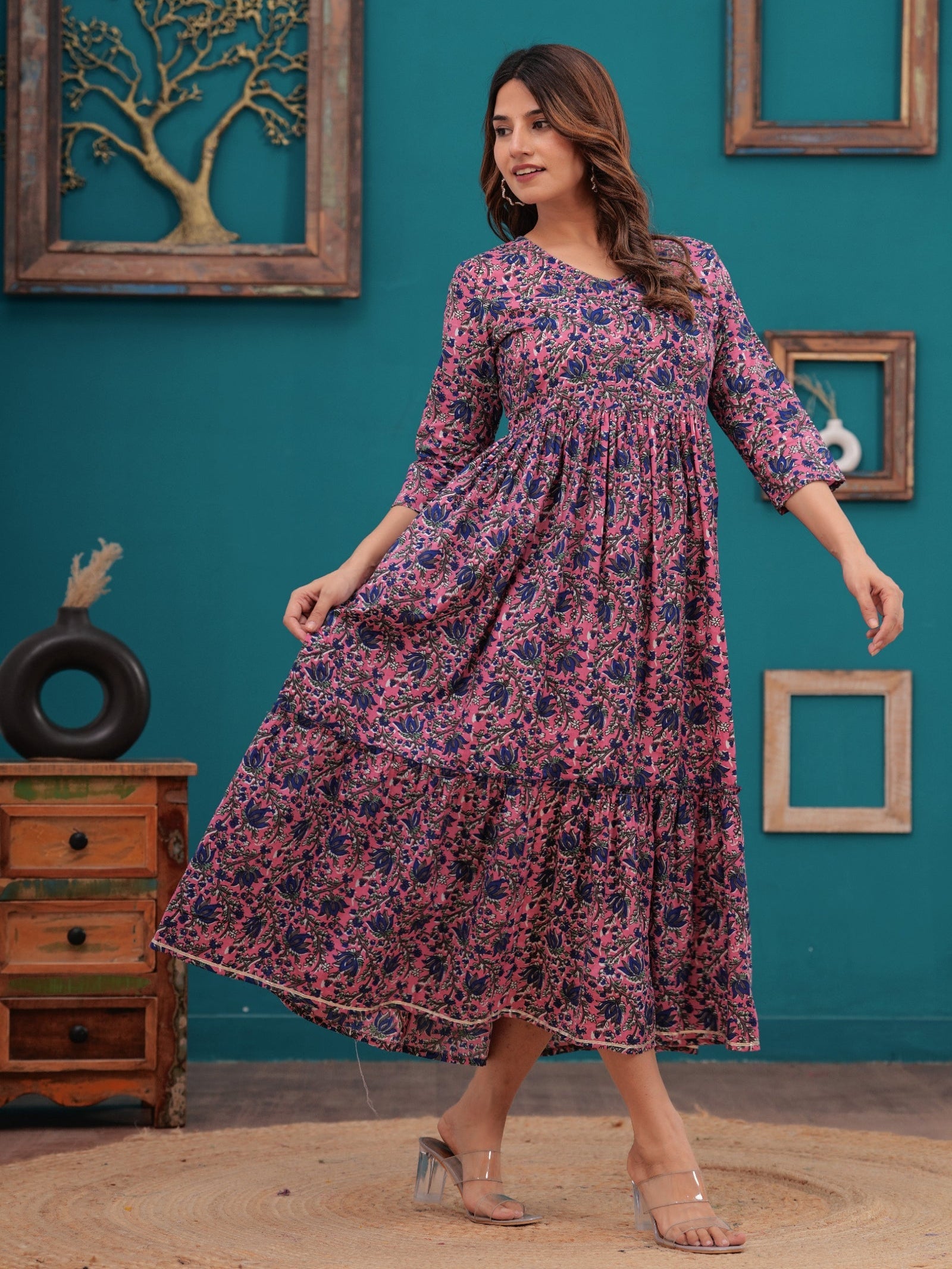 Rangvastra Floral Printed Rayon Anarkali Gown