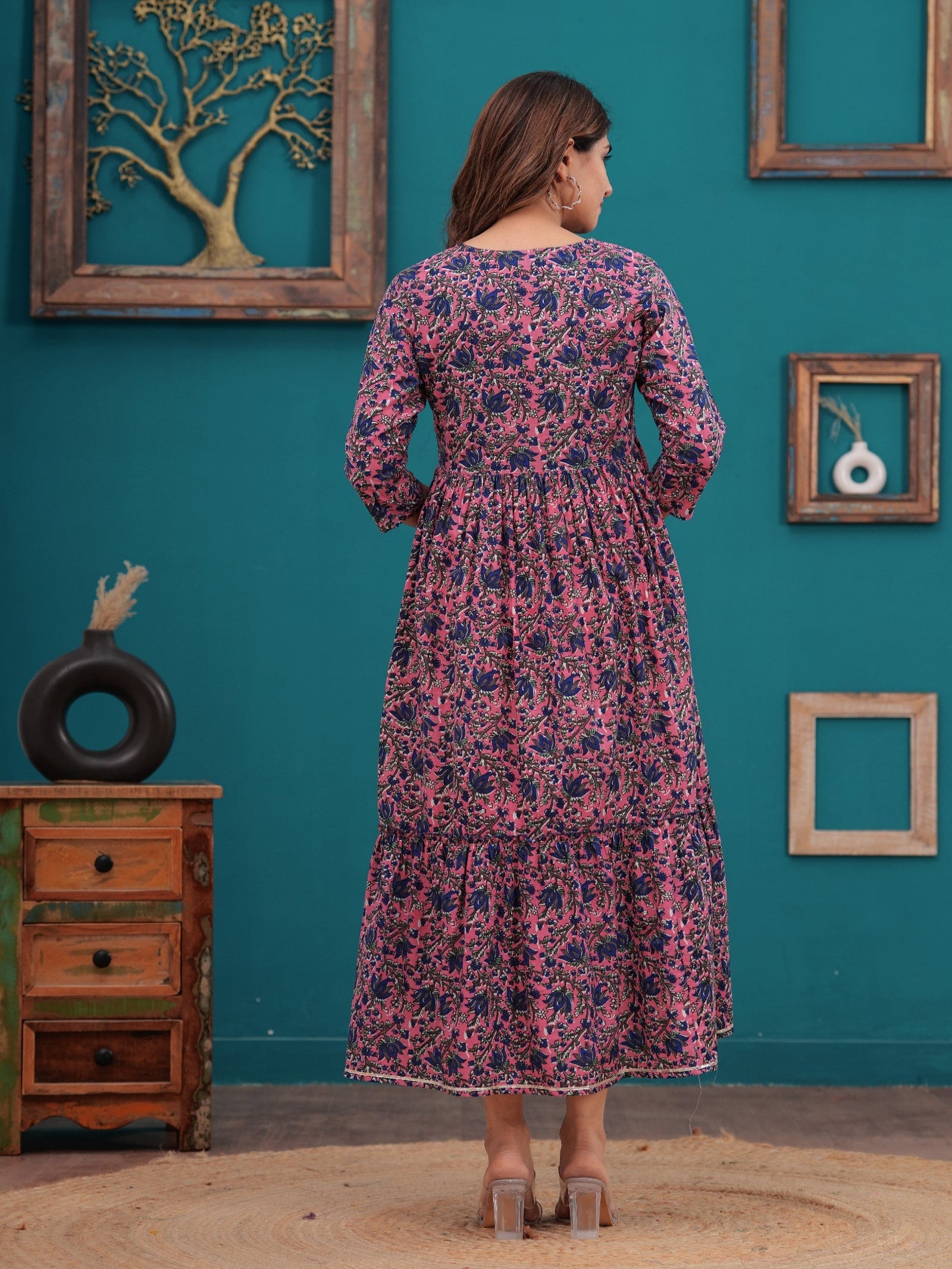 Rangvastra Floral Printed Rayon Anarkali Gown