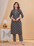 Rangvastra Black Ethnic Motif Print Cotton Kurta Pant Set