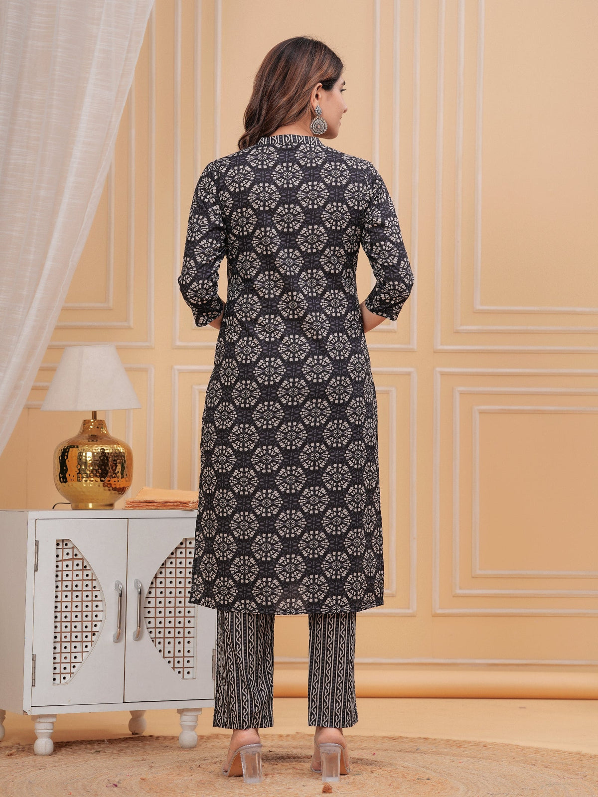 Rangvastra Black Ethnic Motif Print Cotton Kurta Pant Set