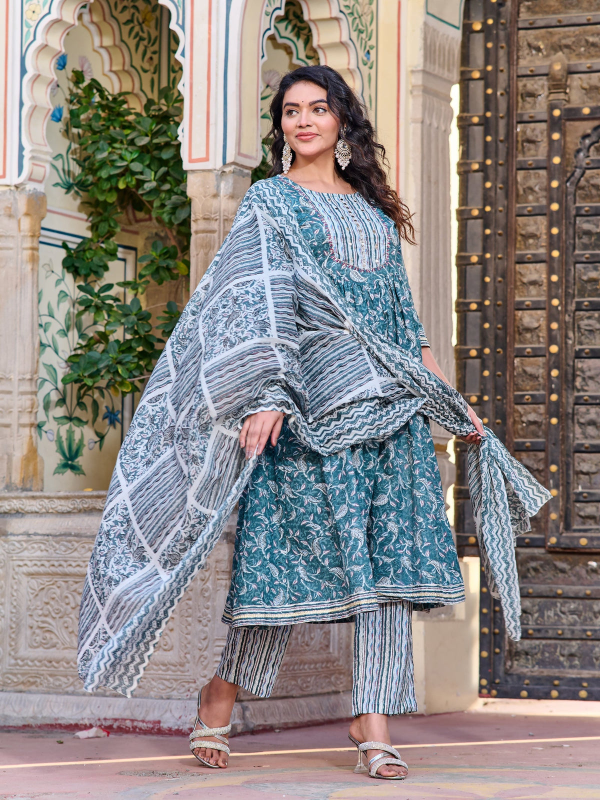 Rangvastra Cotton Floral Printed Kurta Pant With Dupatta Set