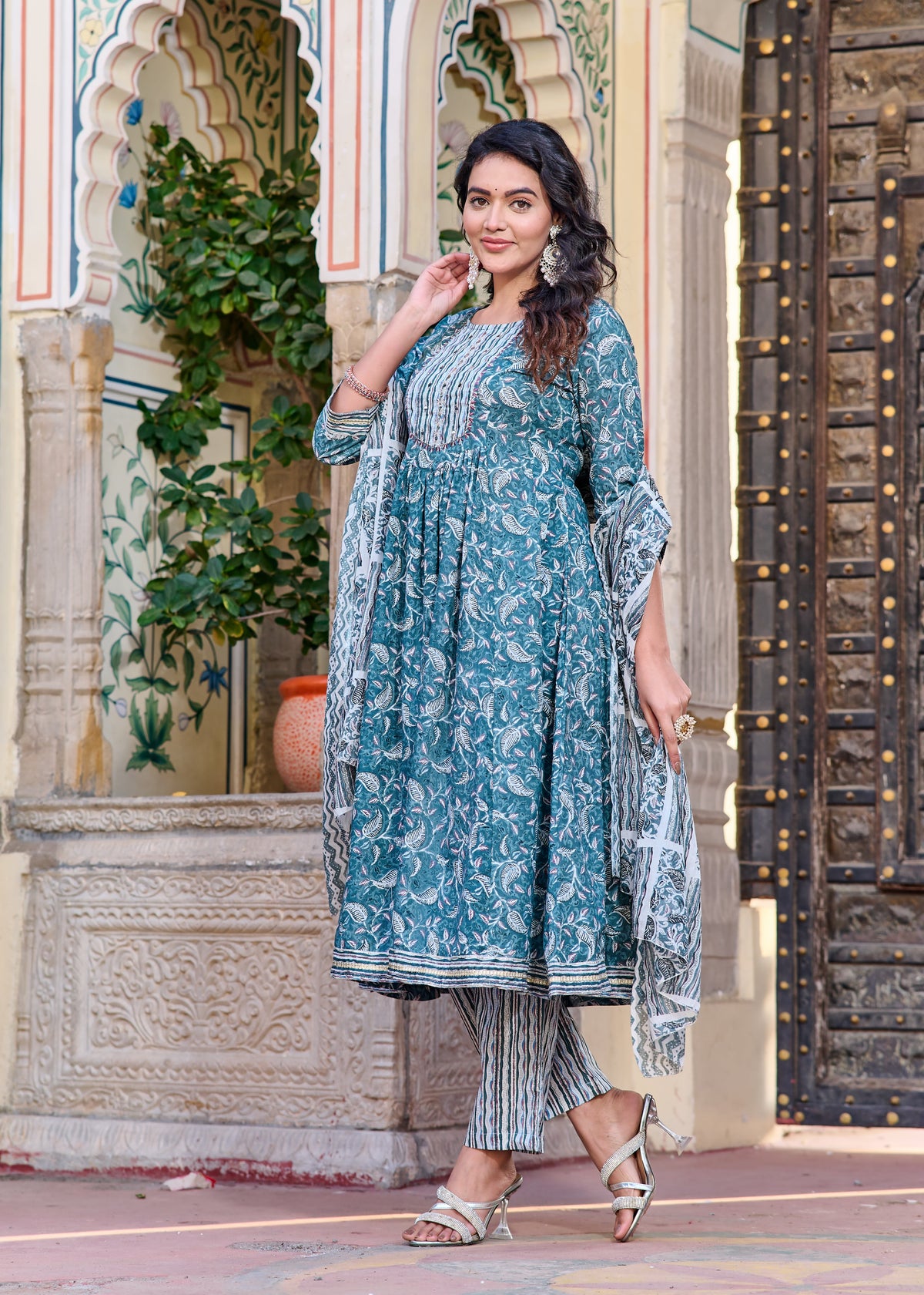 Rangvastra Cotton Floral Printed Kurta Pant With Dupatta Set