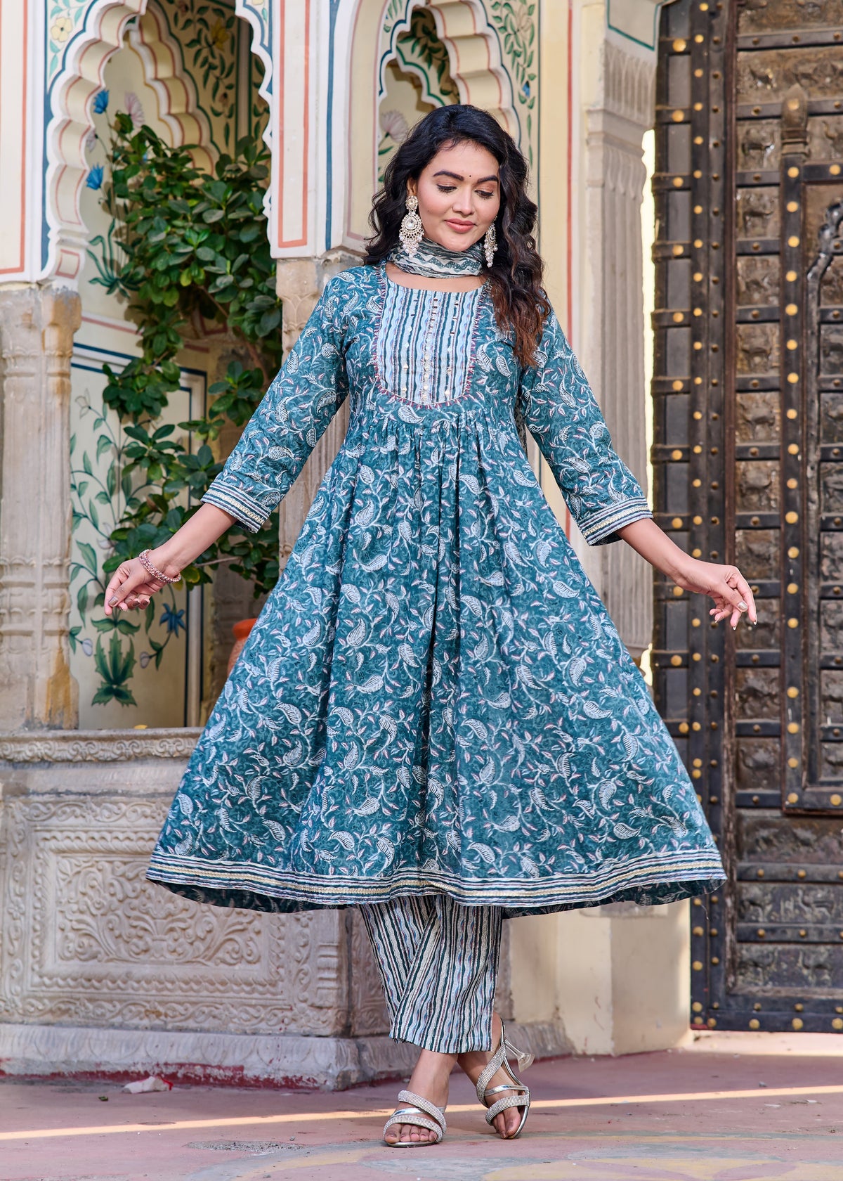 Rangvastra Cotton Floral Printed Kurta Pant With Dupatta Set