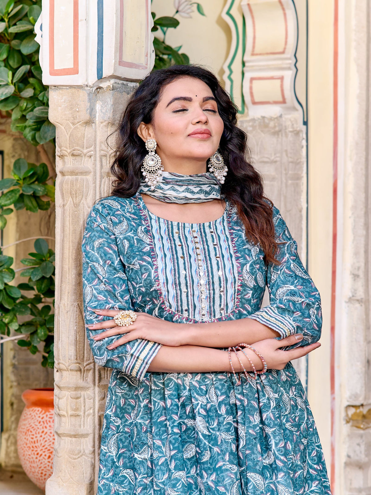 Rangvastra Cotton Floral Printed Kurta Pant With Dupatta Set