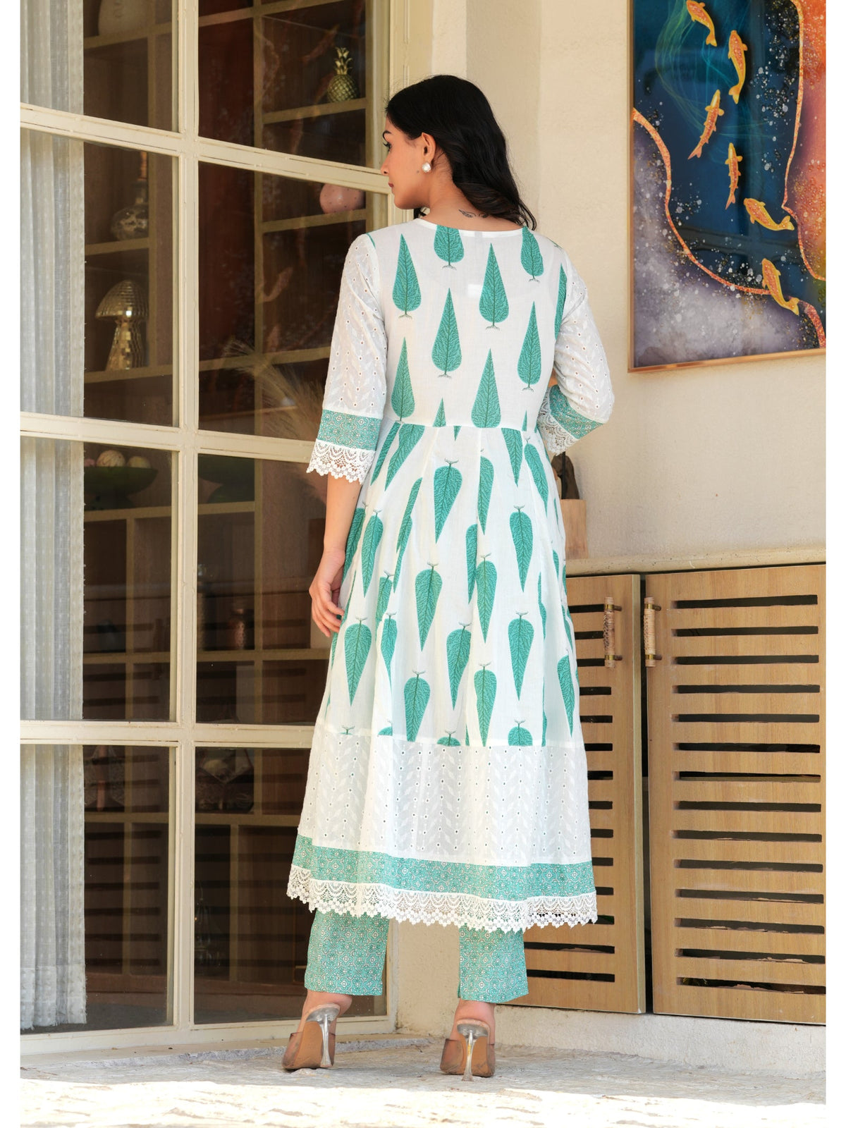Rangvastra Cotton Light Green Kurta Pant Duptta Set