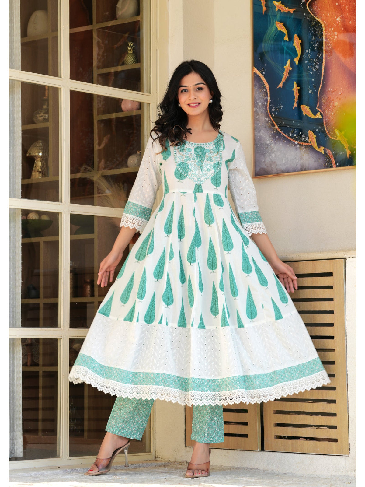 Rangvastra Cotton Light Green Kurta Pant Duptta Set