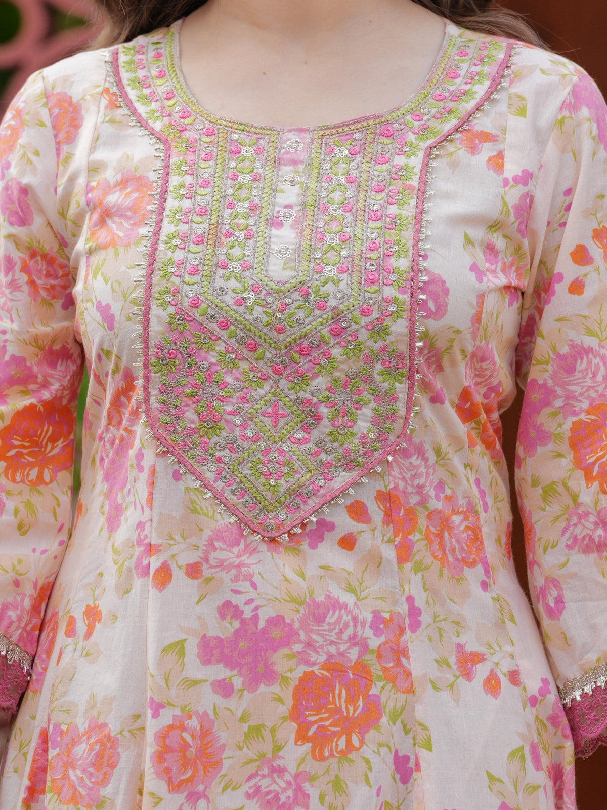 Rangvastra Pink Cotton Floral Printed Kurta Pant Dupatta Set