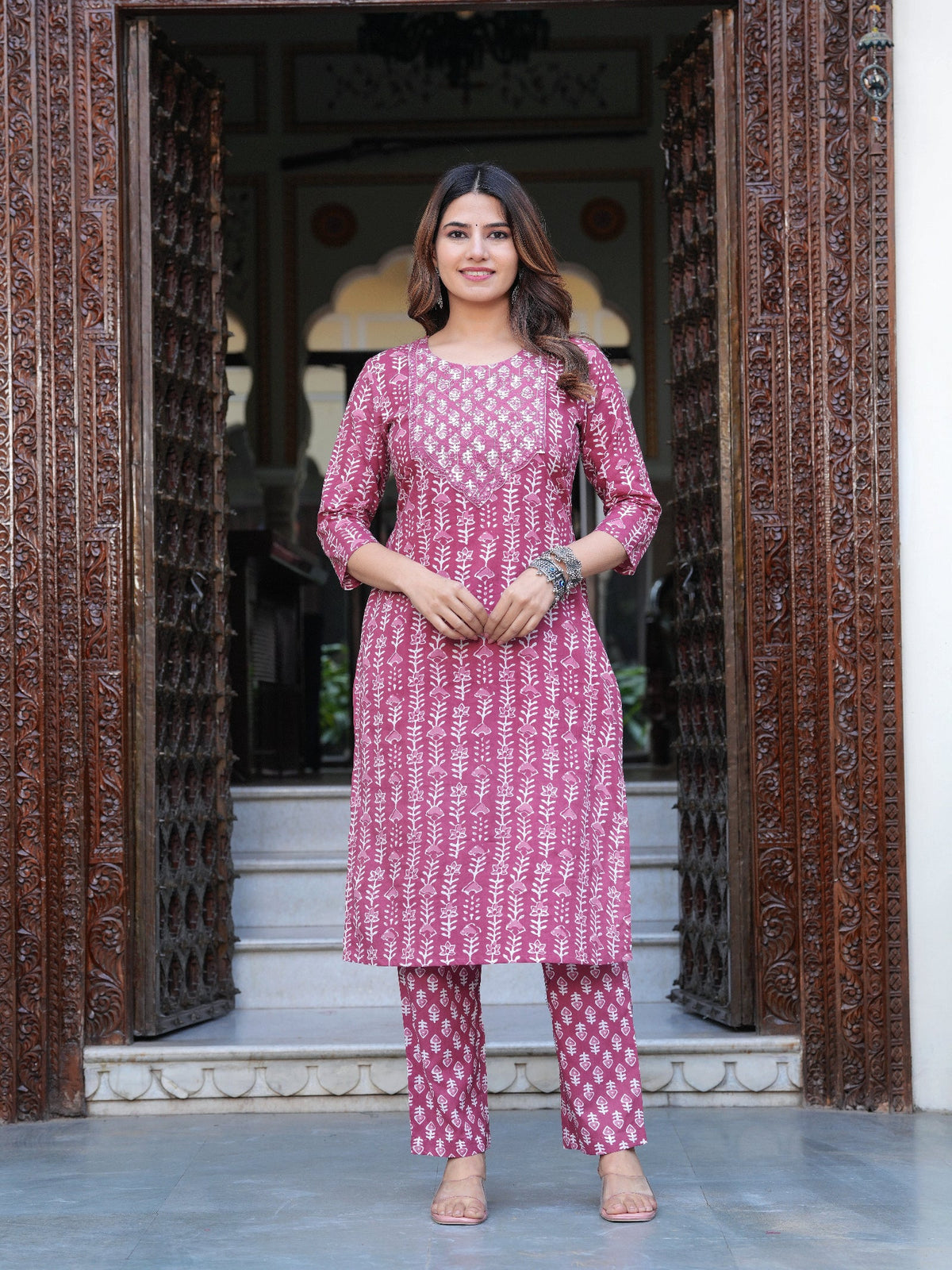 Rangvastra Cotton Emb. Printed Kurta Pant With Dupatta Set
