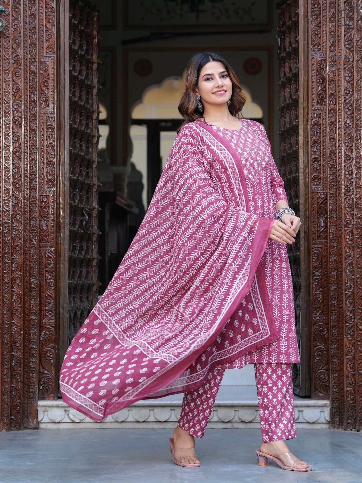 Rangvastra Cotton Emb. Printed Kurta Pant With Dupatta Set