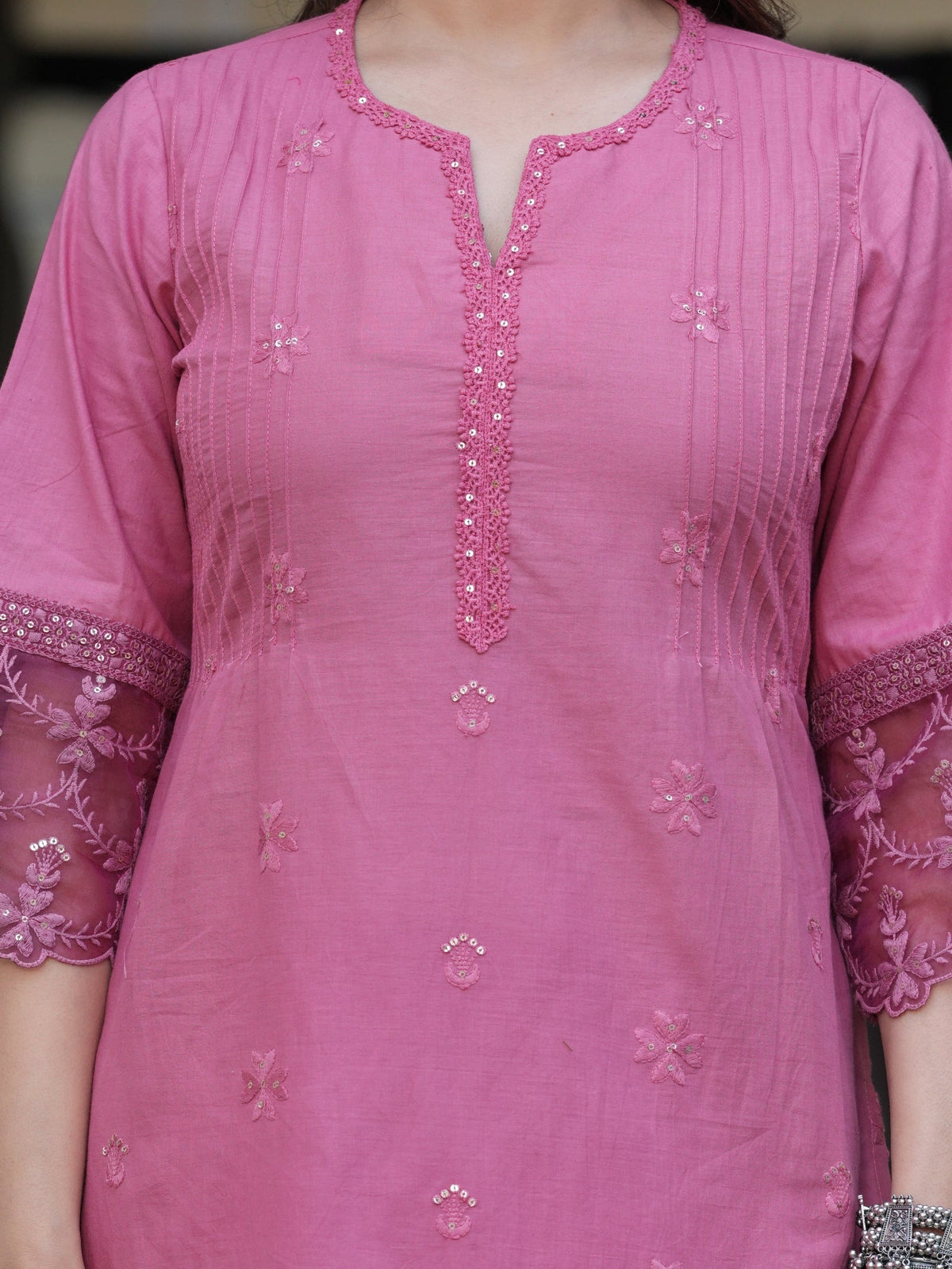 Rangvastra Pink Cotton Solid Emb. Kurta Pant With Dupatta Set