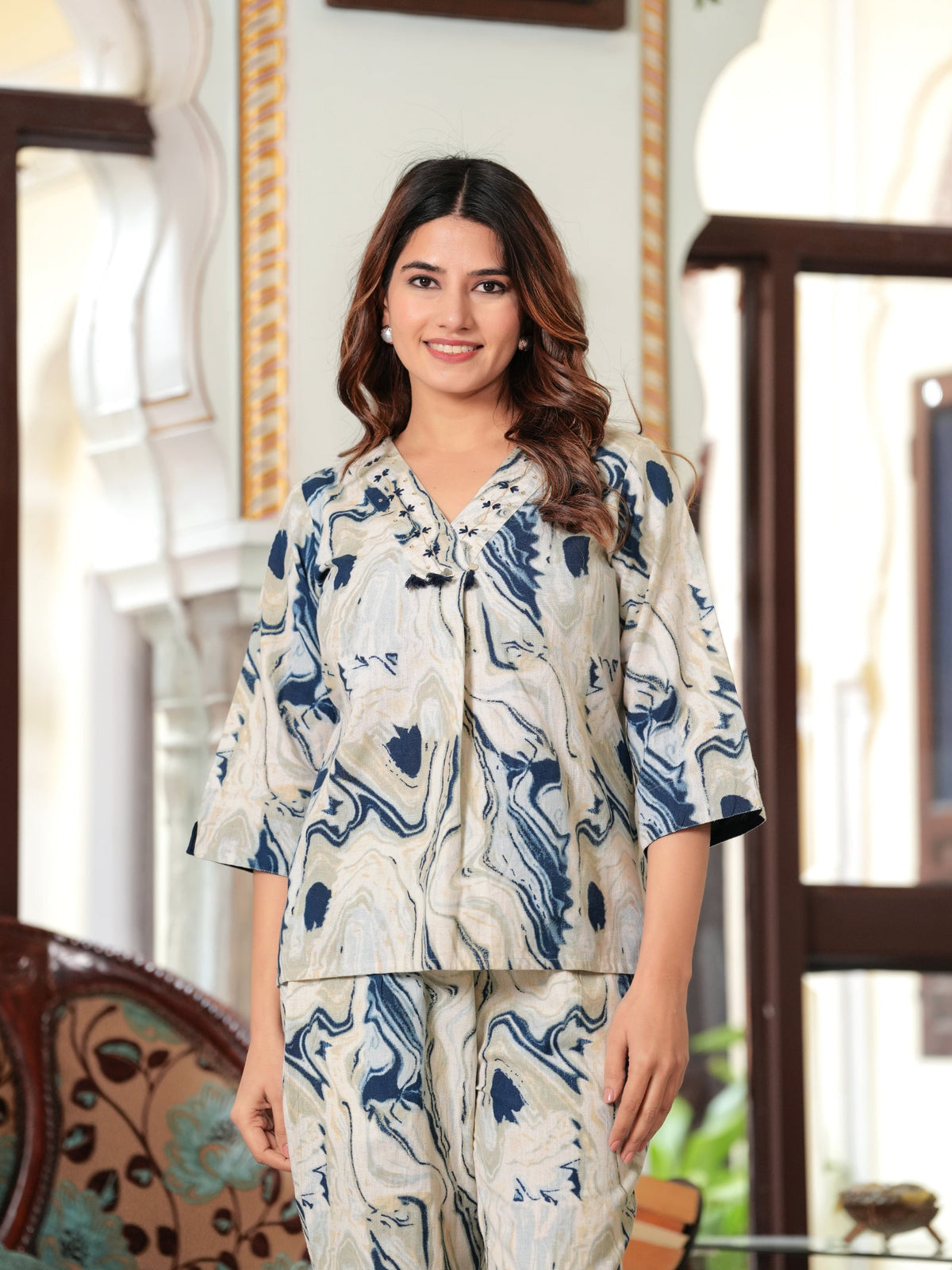 Rangvastra Black & Blue Tie-Dye Cotton Flex Co-Ord Set