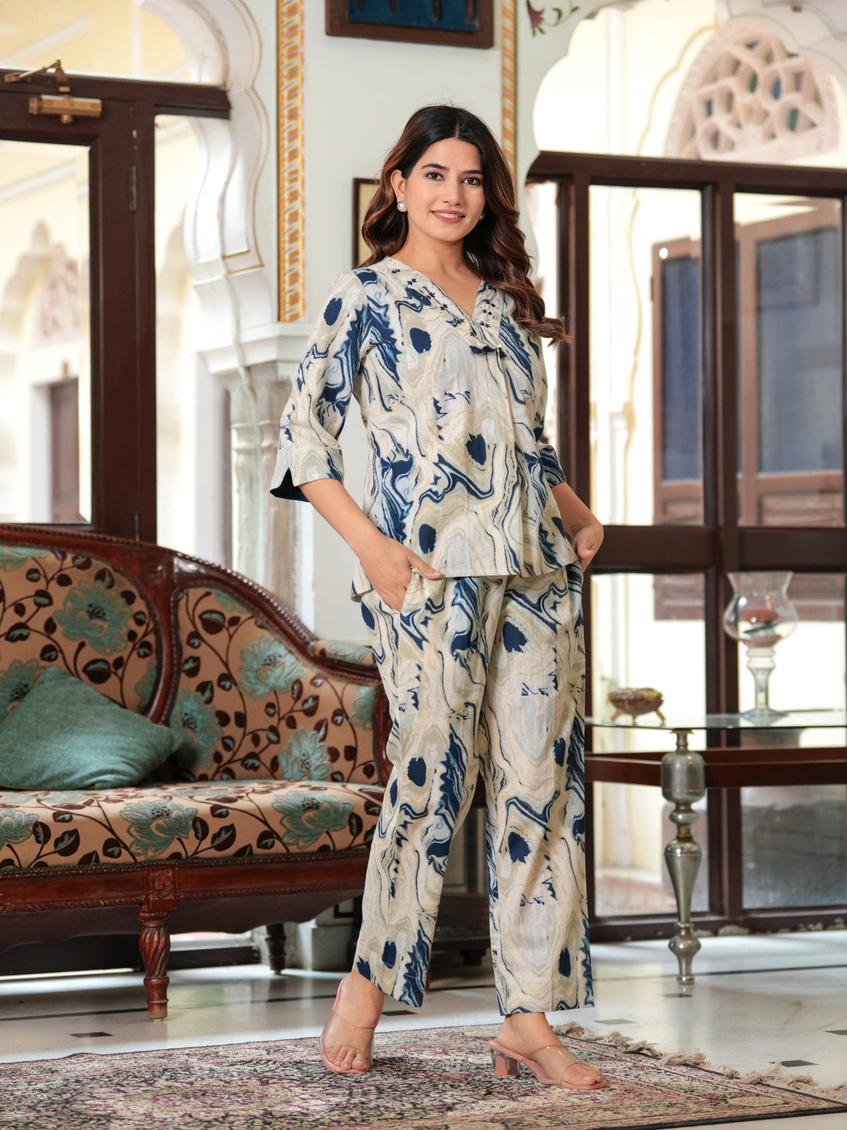 Rangvastra Black & Blue Tie-Dye Cotton Flex Co-Ord Set