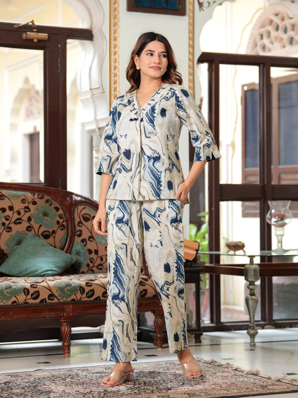 Rangvastra Black & Blue Tie-Dye Cotton Flex Co-Ord Set