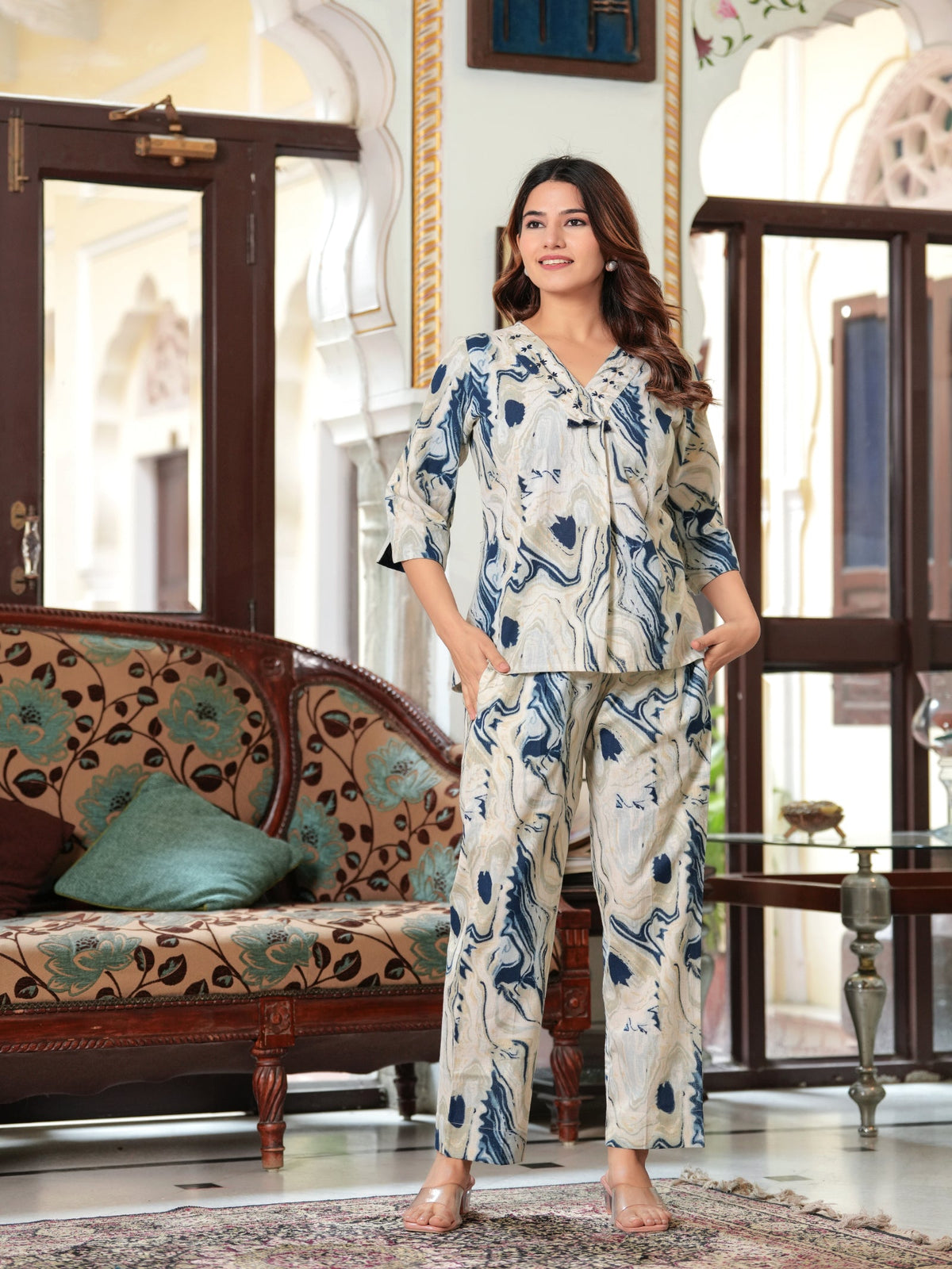 Rangvastra Black & Blue Tie-Dye Cotton Flex Co-Ord Set