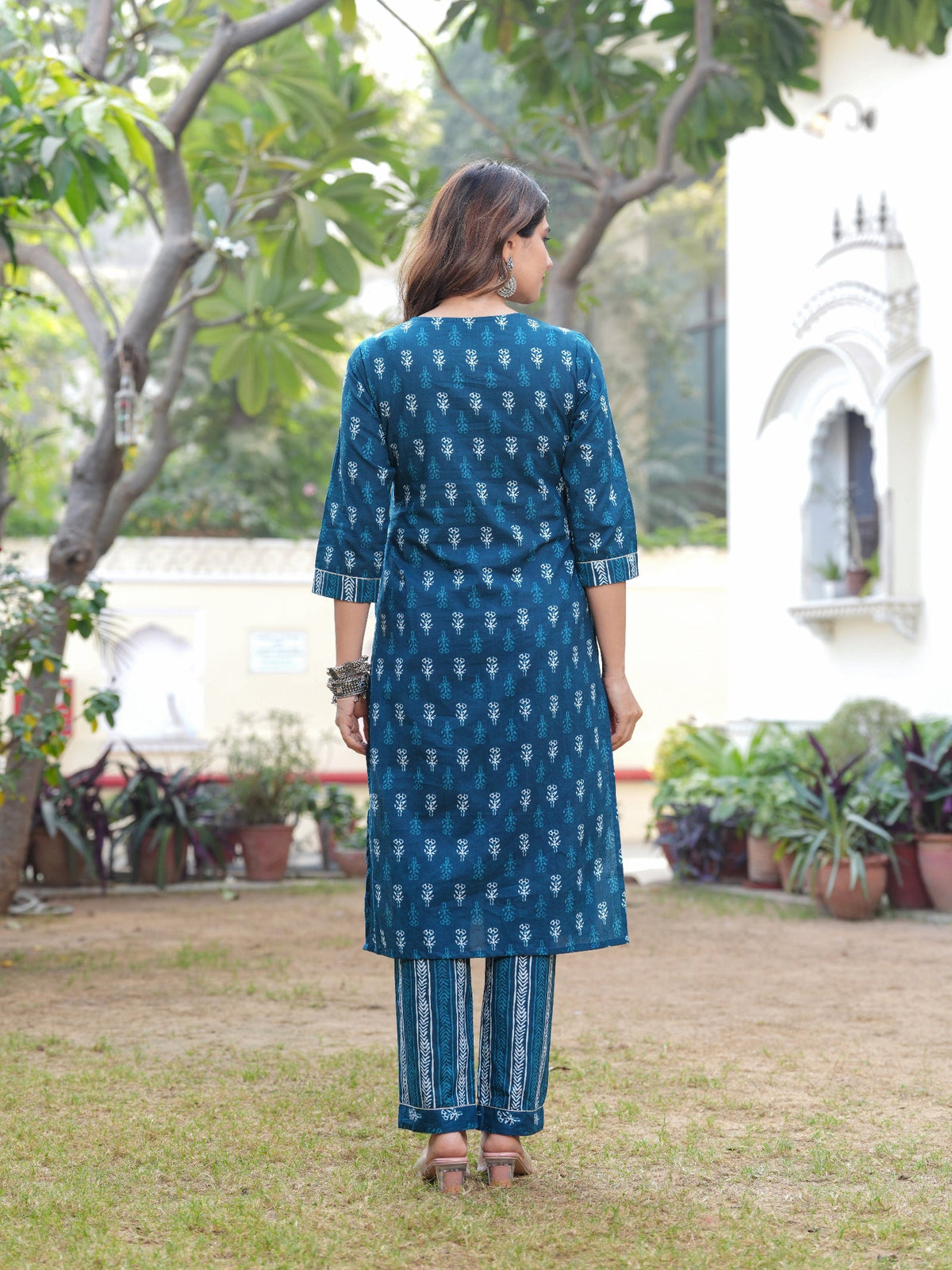 Rangvastra Cotton Blue Kurta Pant With Dupatta Set