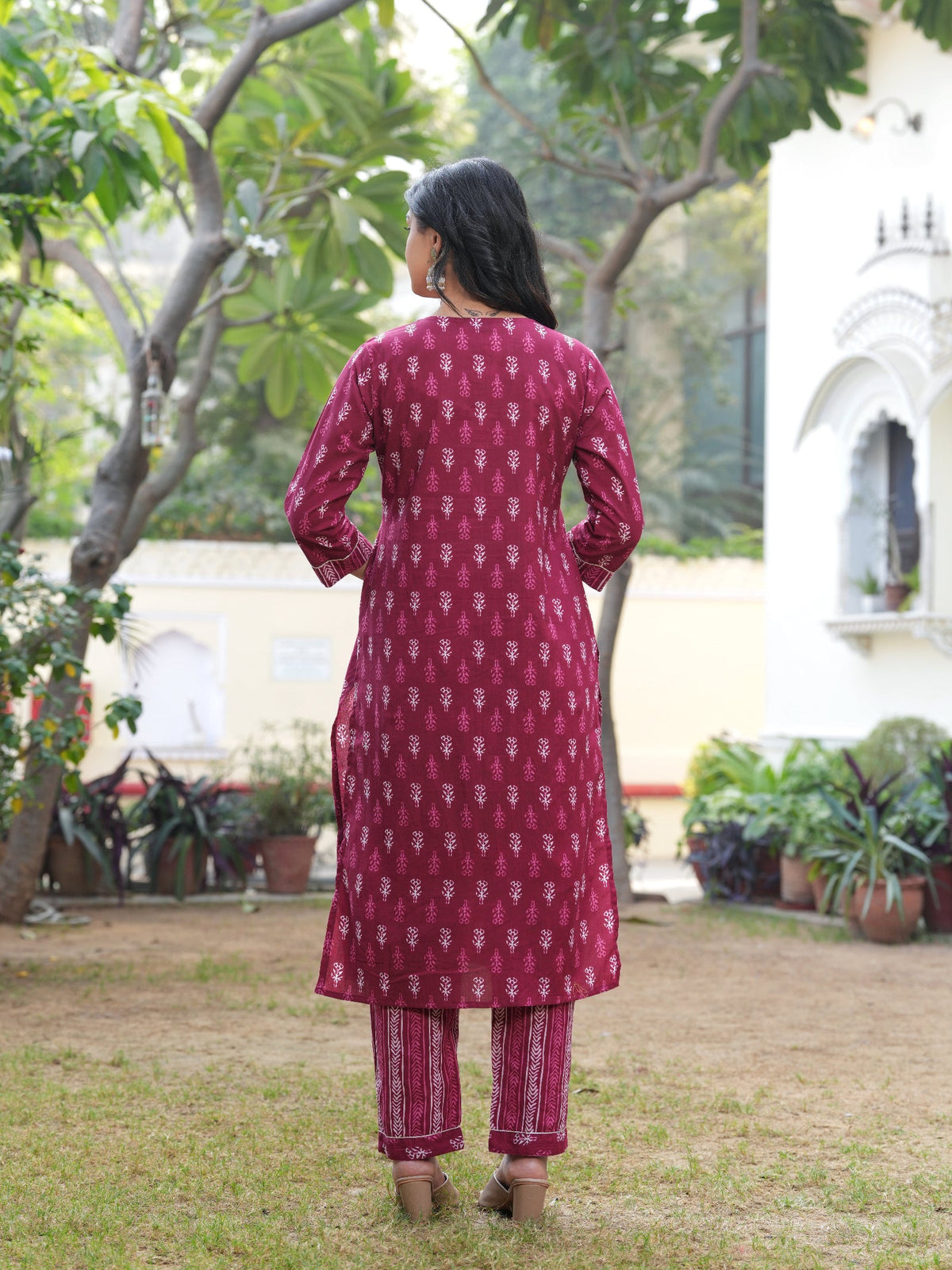 Rangvastra Dark Pink Cotton Printed Kurta Pant Dupatta Set