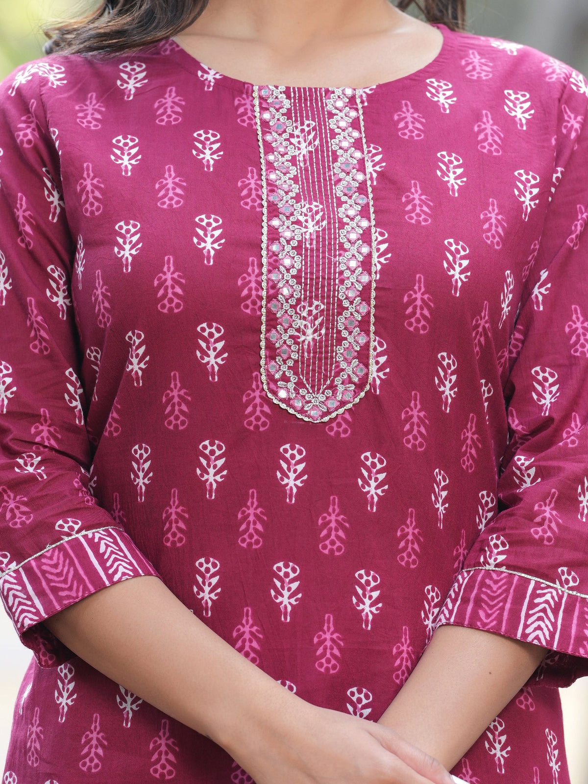 Rangvastra Dark Pink Cotton Printed Kurta Pant Dupatta Set