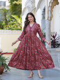 Rangvastra Maroon Floral Rayon Foil Kurta Gown